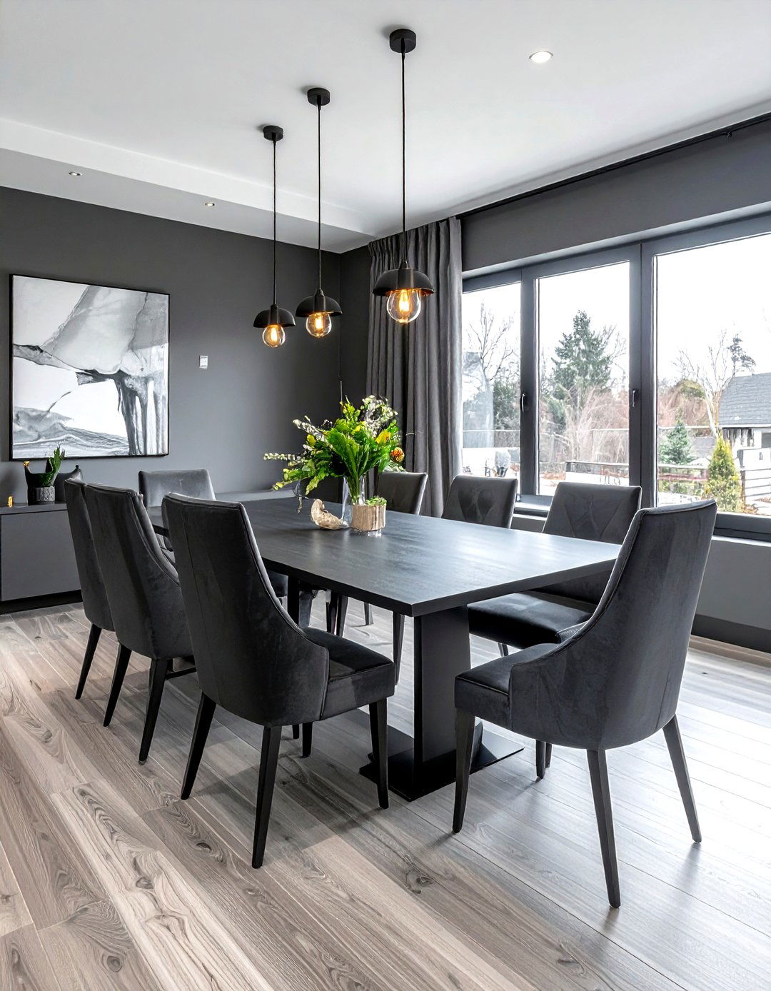 Modern charcoal grey dining room - 30 grey dining room furniture ideas
