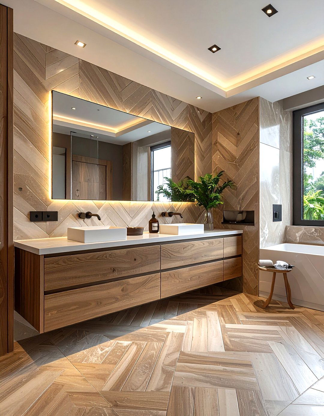 Modern chevron patterned bathroom tile - 30 patterned tile bathroom ideas