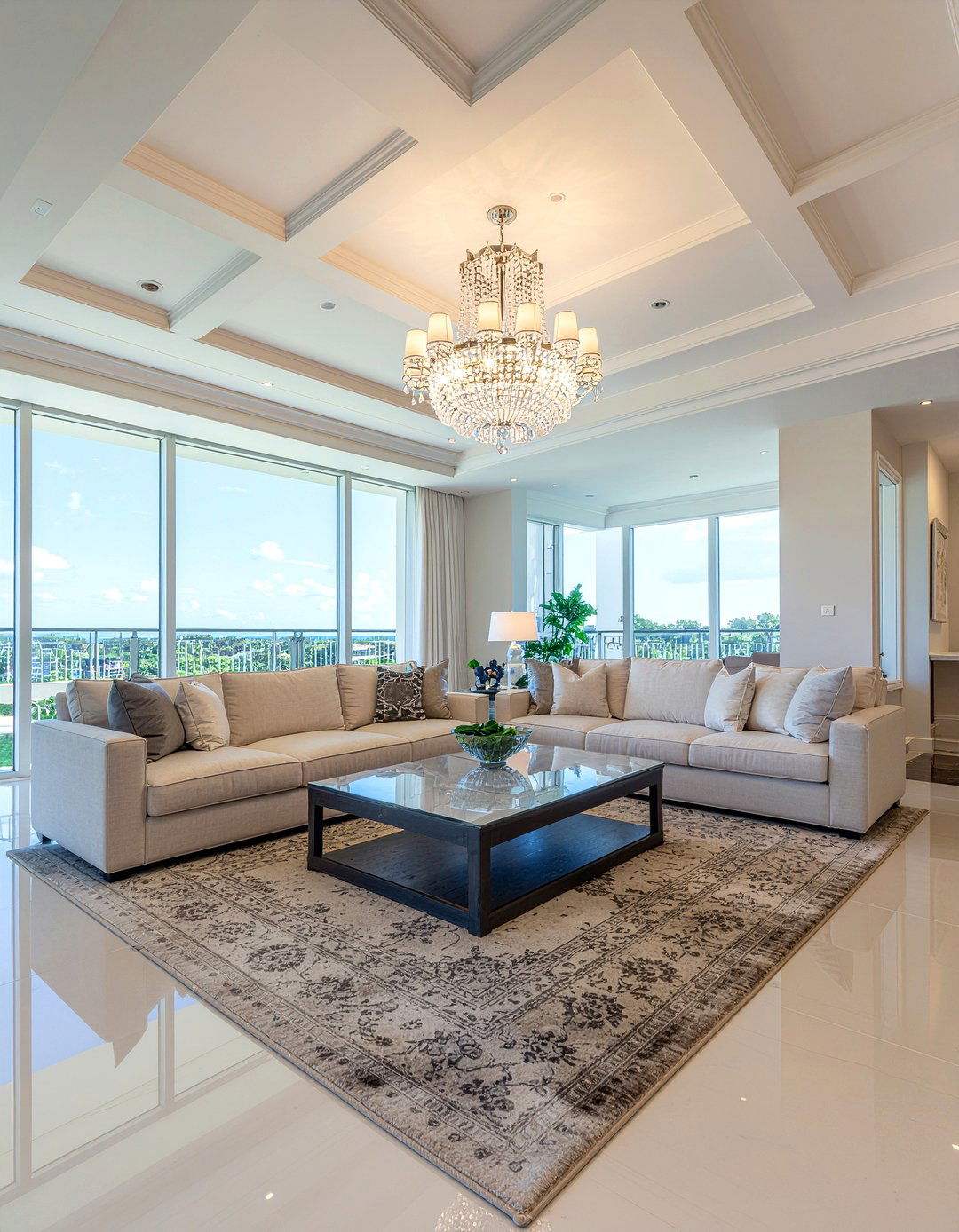 Modern coffered ceiling - 30 living room millwork ideas