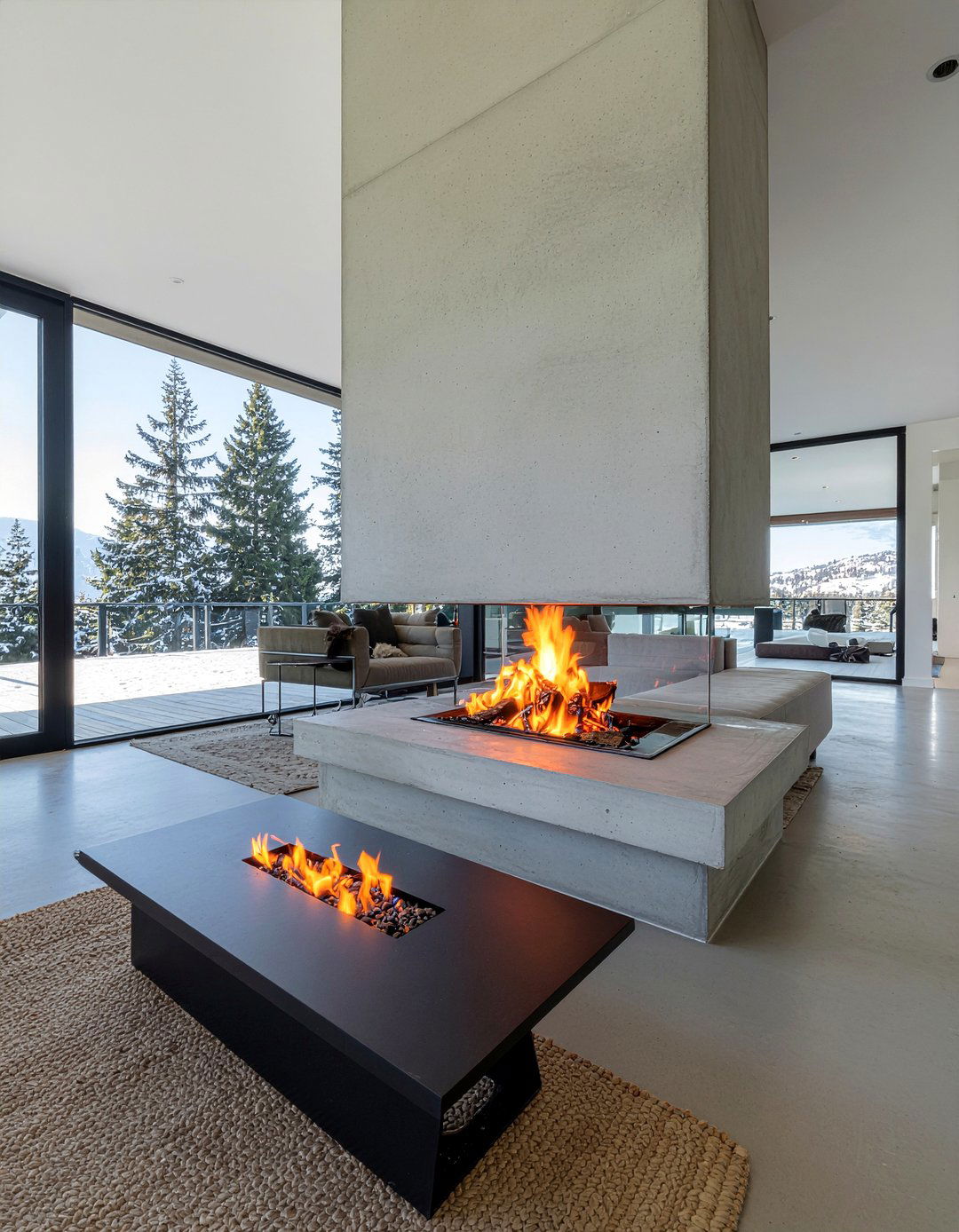Modern concrete fireplace - 30 concrete wall living room ideas
