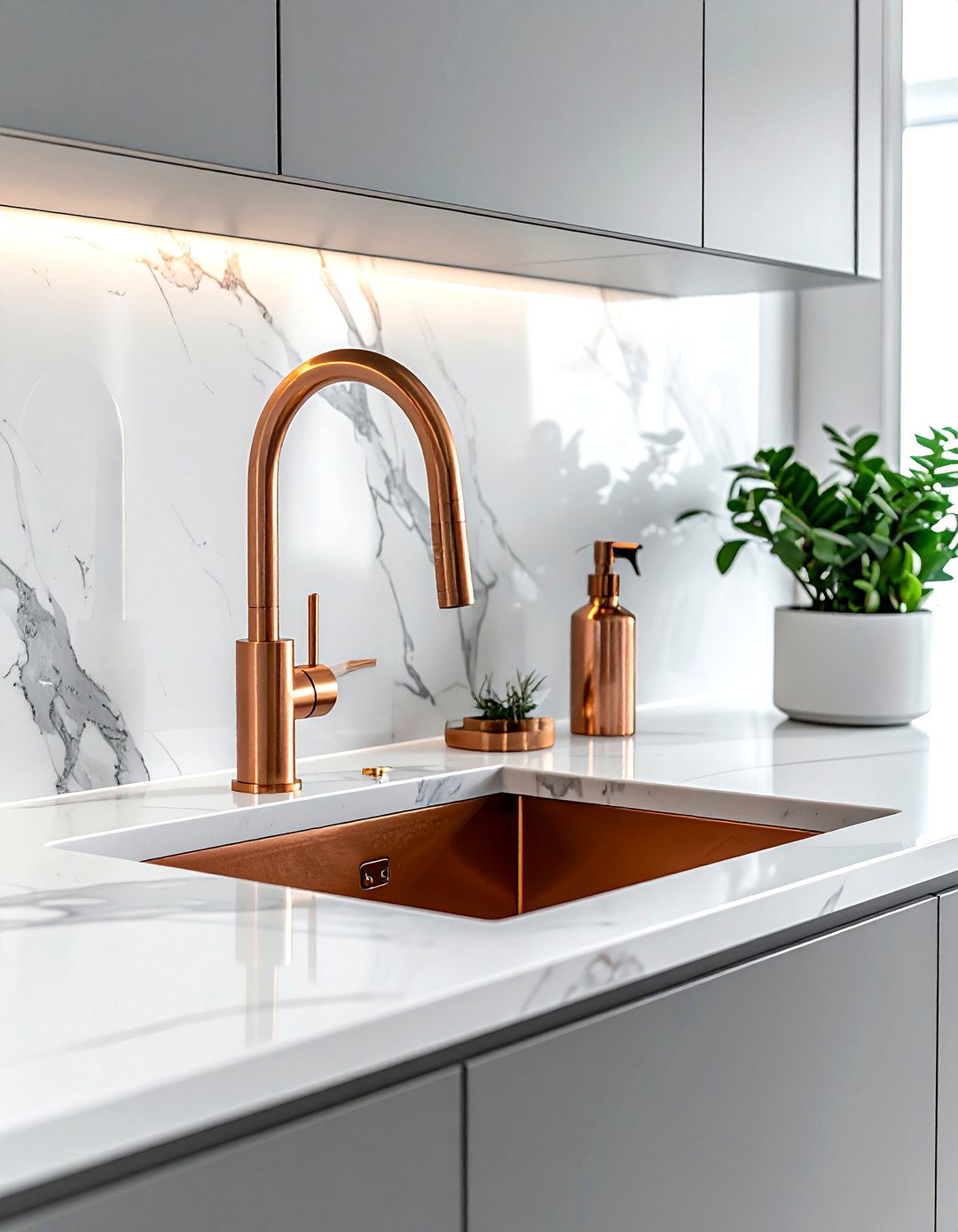 Modern copper faucet with sprayer - 30 copper kitchen faucet ideas