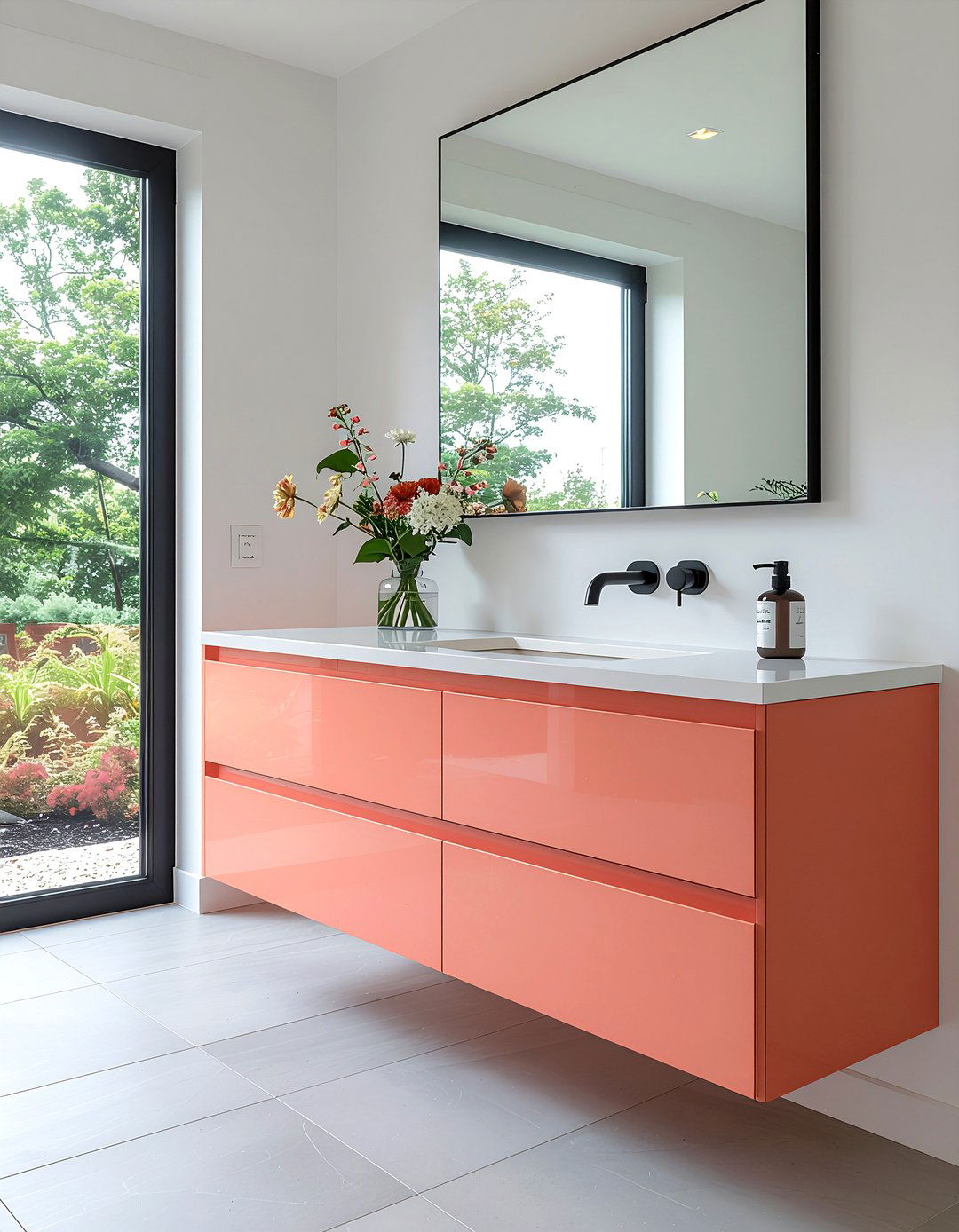 Modern coral vanity - 30 coral bathroom ideas