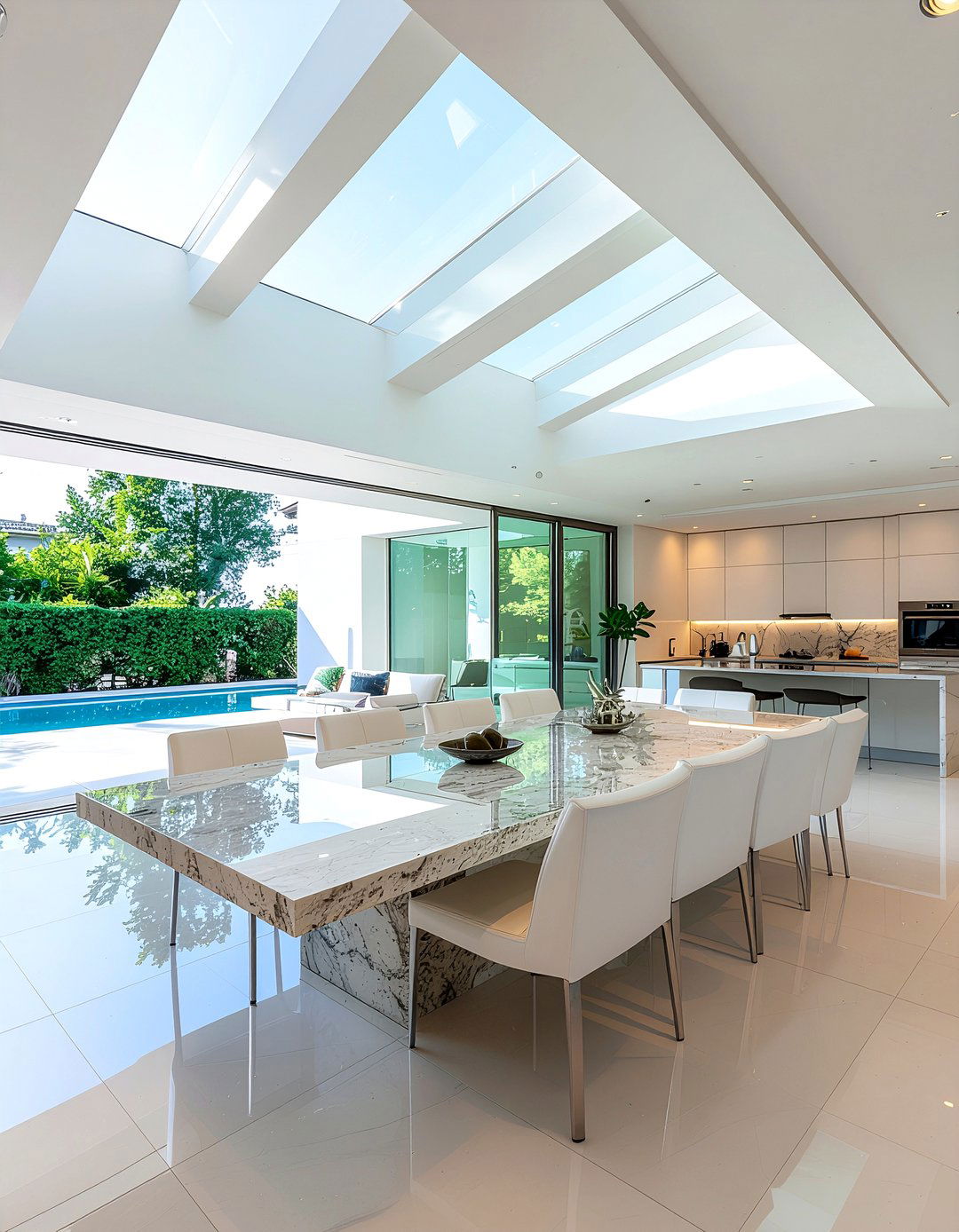 Modern dining room skylights - 30 dining room vaulted ceiling ideas