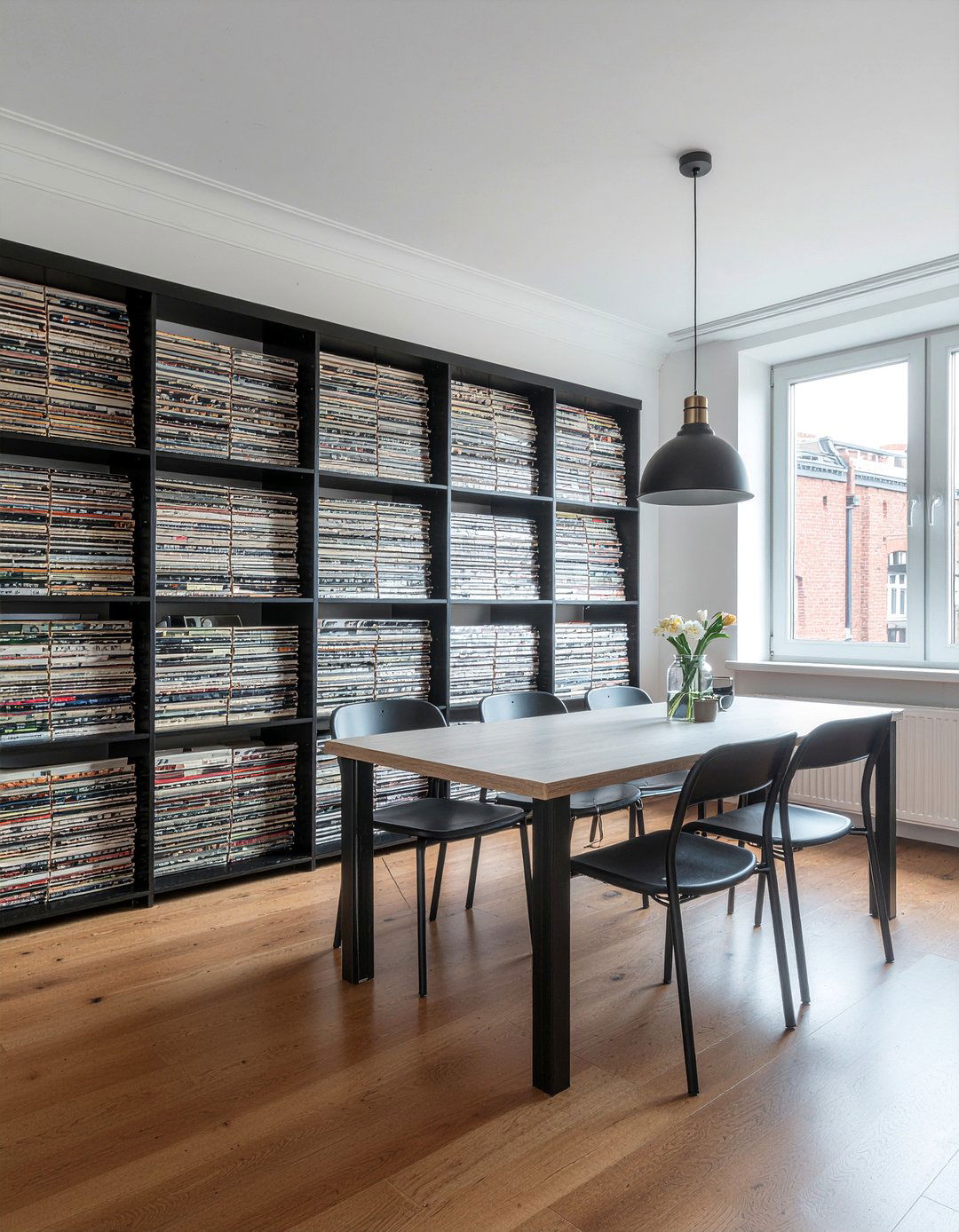 Modern dining room with record storage - 30 dining room music room combo ideas