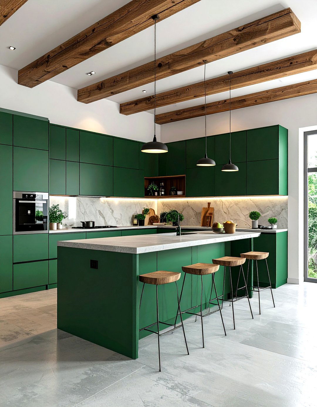 Modern emerald green kitchen with wood accents - 30 emerald kitchen ideas