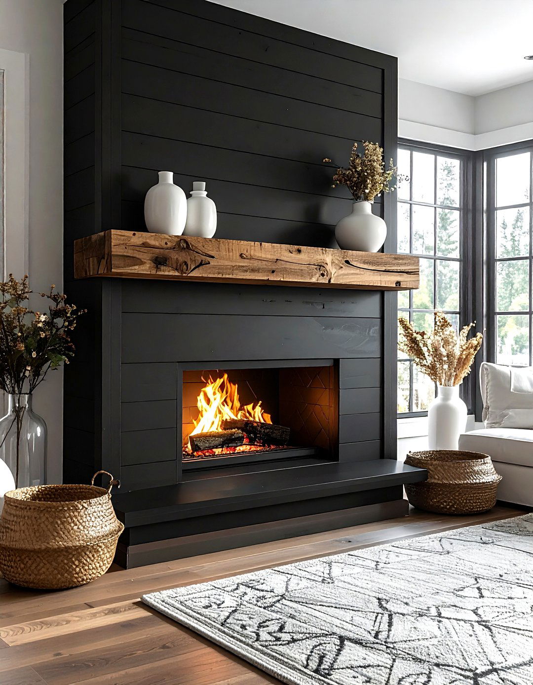 Modern farmhouse black fireplace - 30 farmhouse black living room ideas
