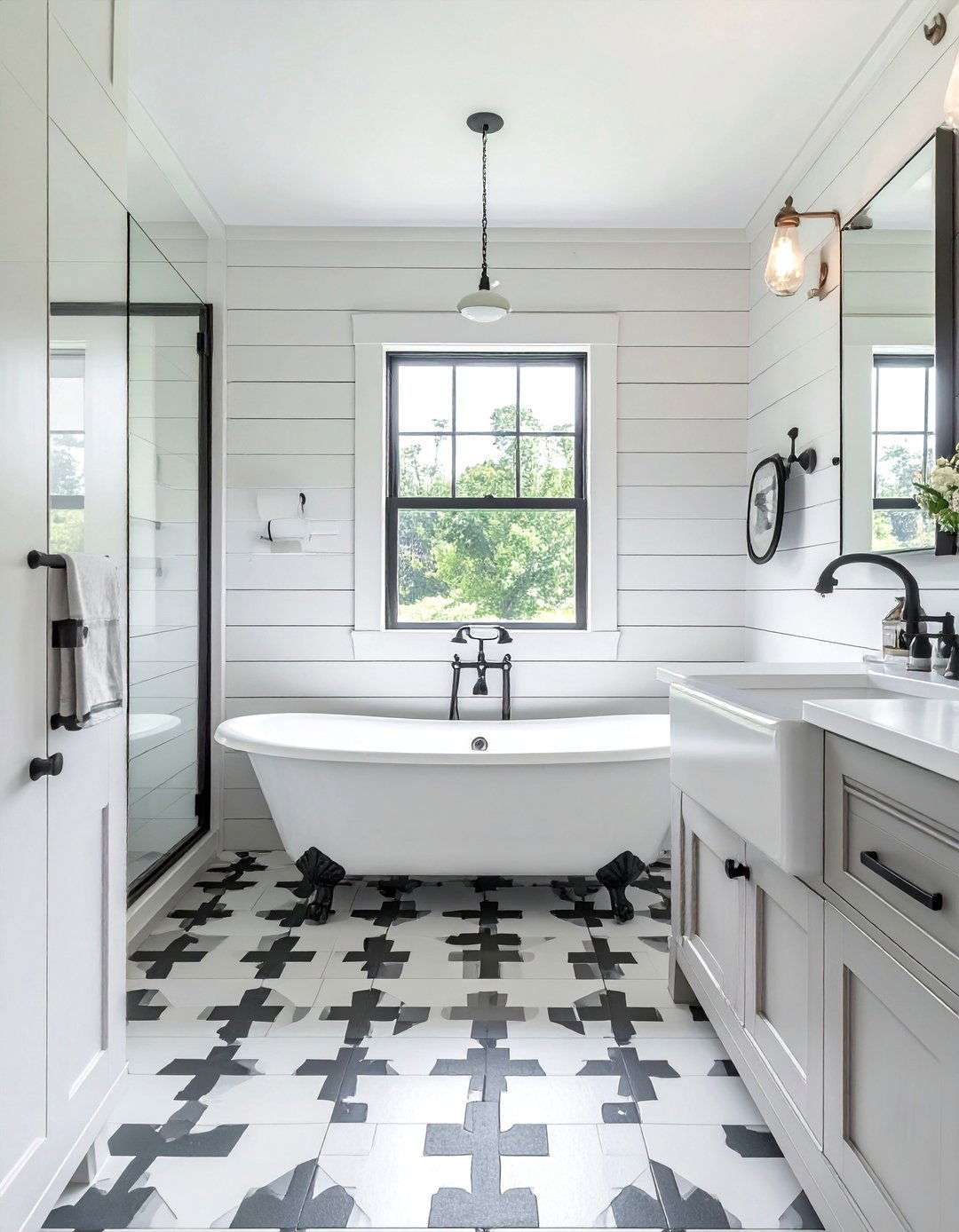 Modern farmhouse cement tile bathroom - 30 cement tile bathroom ideas