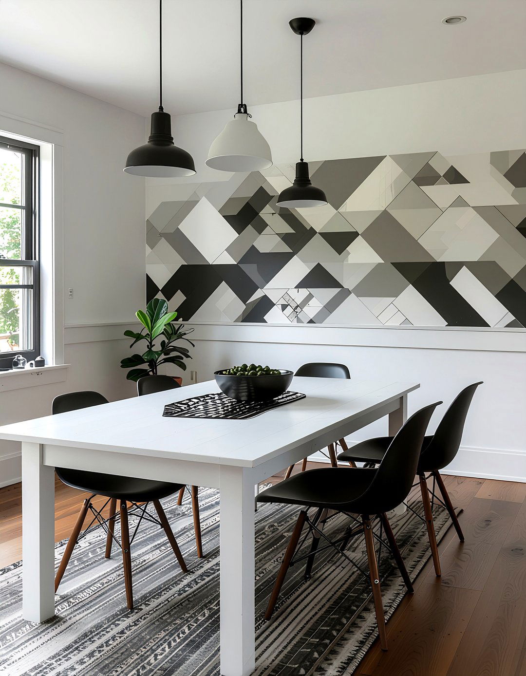 Modern farmhouse geometric wallpaper - 30 geometric wallpaper dining room ideas