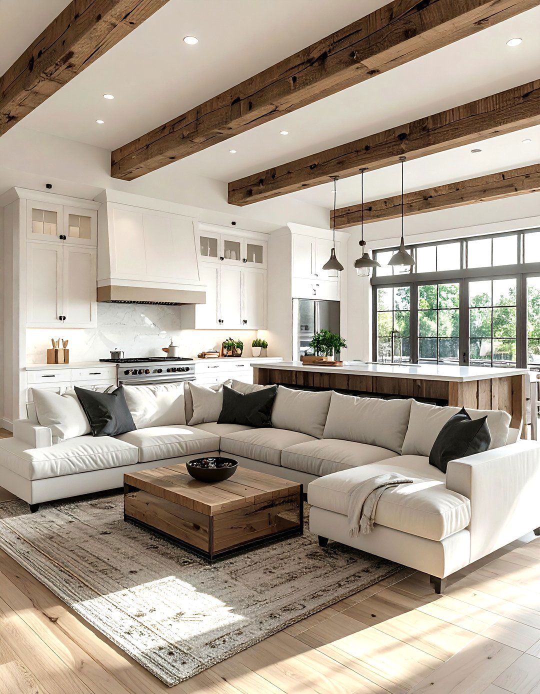 Modern farmhouse open plan - 30 living room kitchen combo ideas