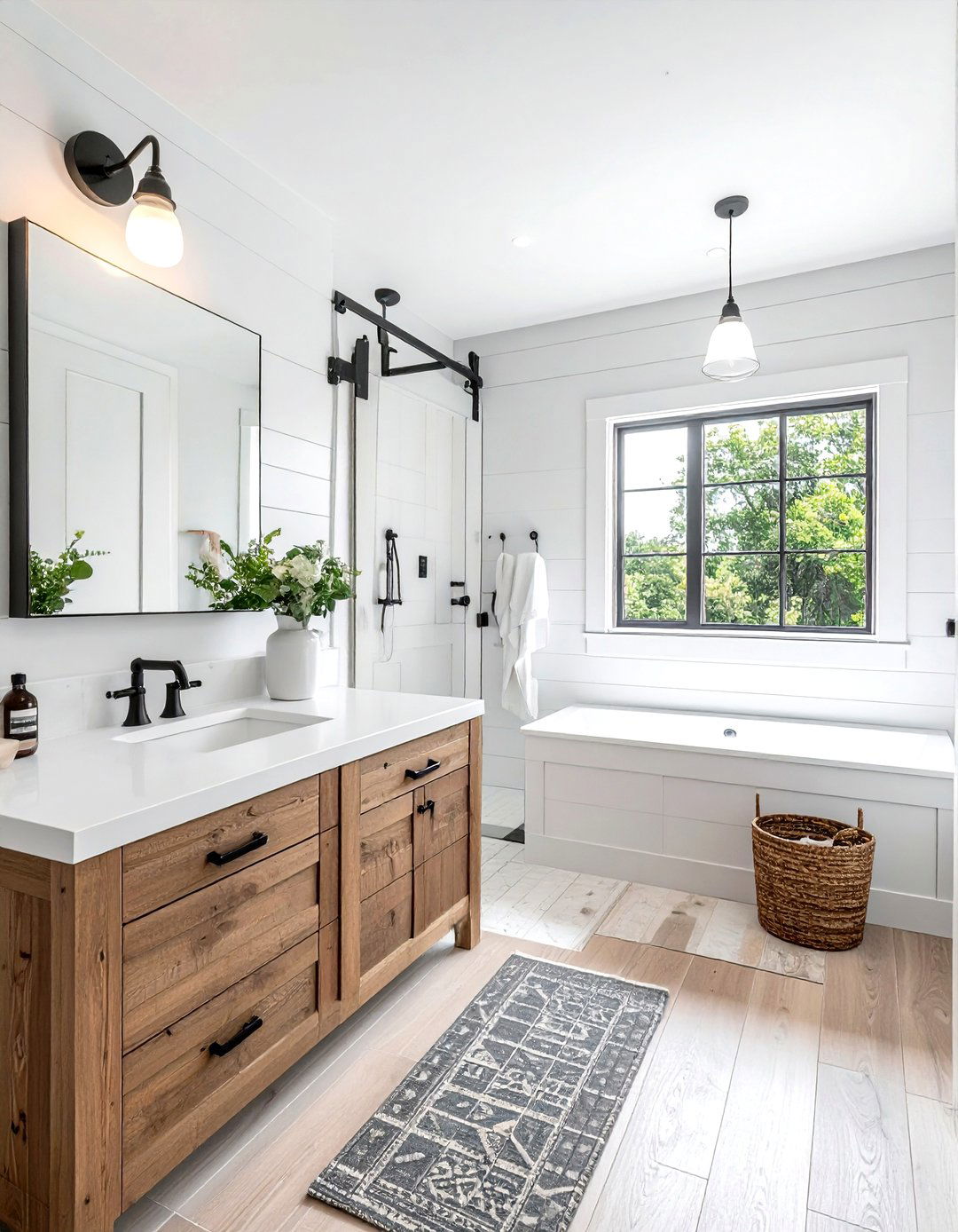 Modern farmhouse white wood bathroom - 30 white and wood bathroom ideas