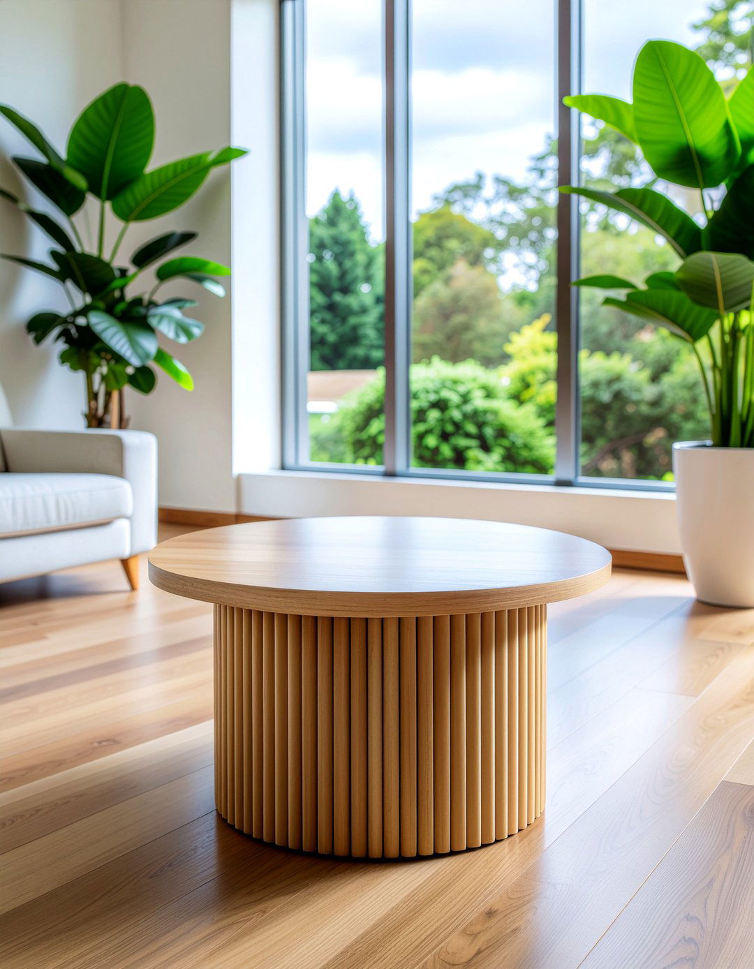 Modern fluted wood coffee table - 30 living room round coffee tables