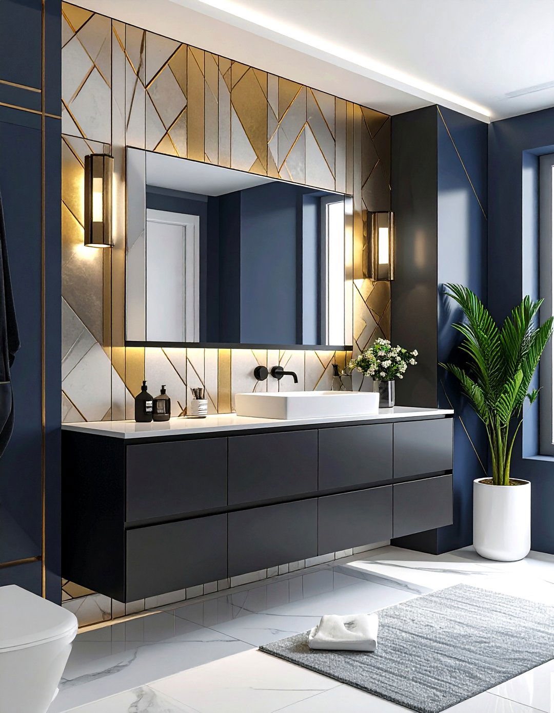 Modern geometric bathroom wallpaper - 30 powder room wallpaper ideas