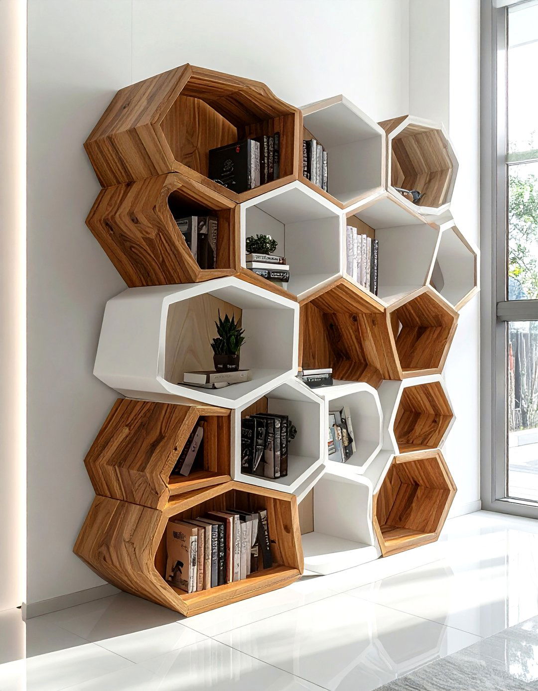 Modern geometric bookshelf - 30 book collection display ideas