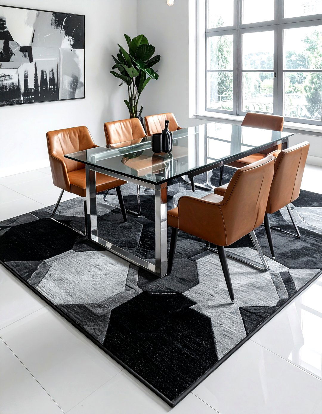 Modern geometric dining rug - 30 dining room rug ideas