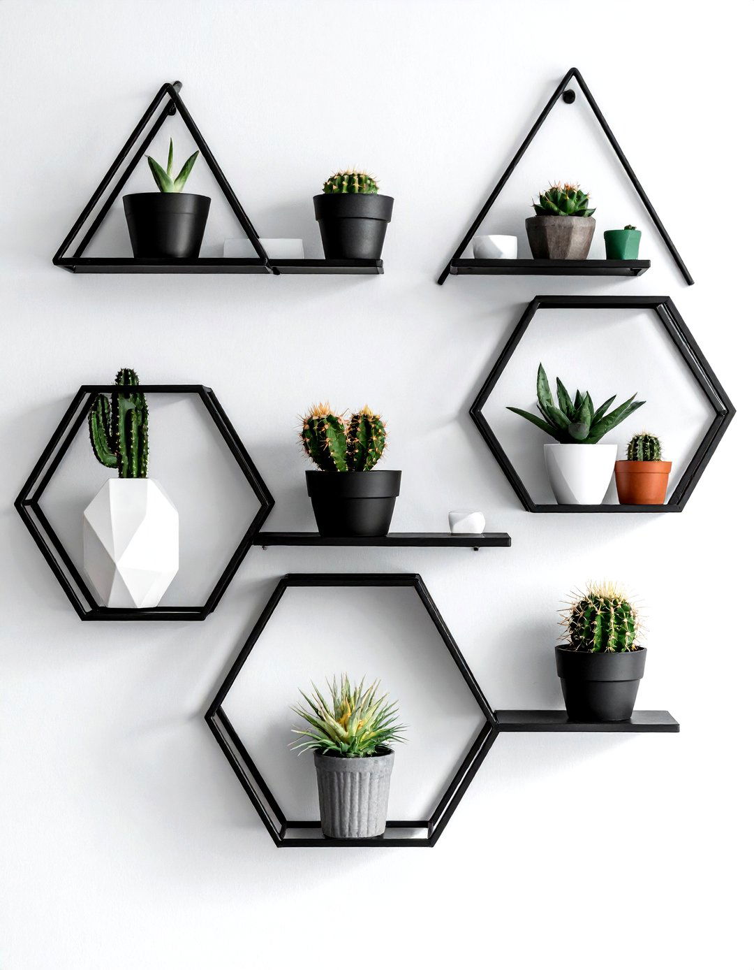Modern geometric wall shelves - 30 living room wall shelving ideas
