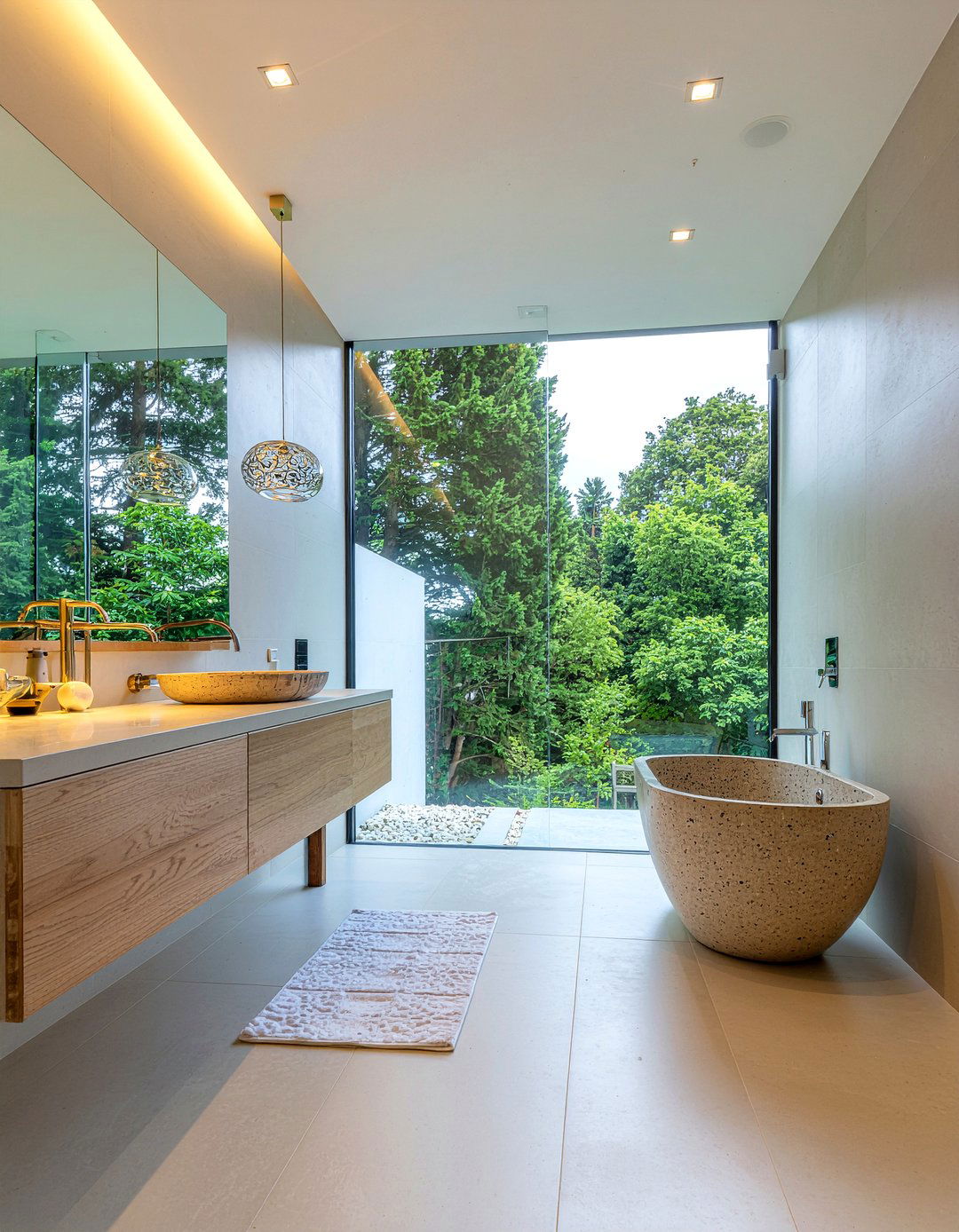 Modern glass pendant - 30 bathroom lighting statement ideas