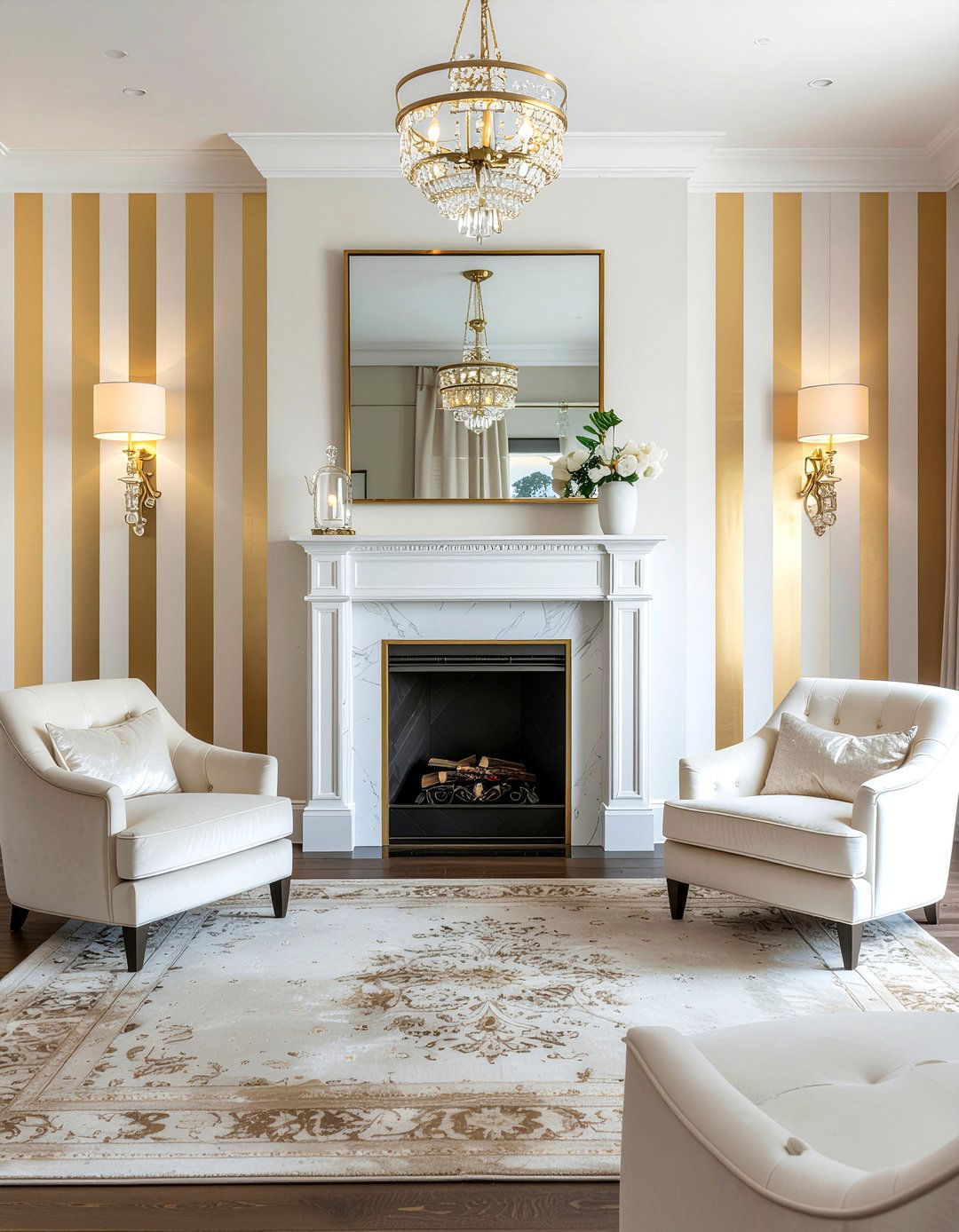 Modern gold stripe wallpaper - 30 living room striped wallpapers