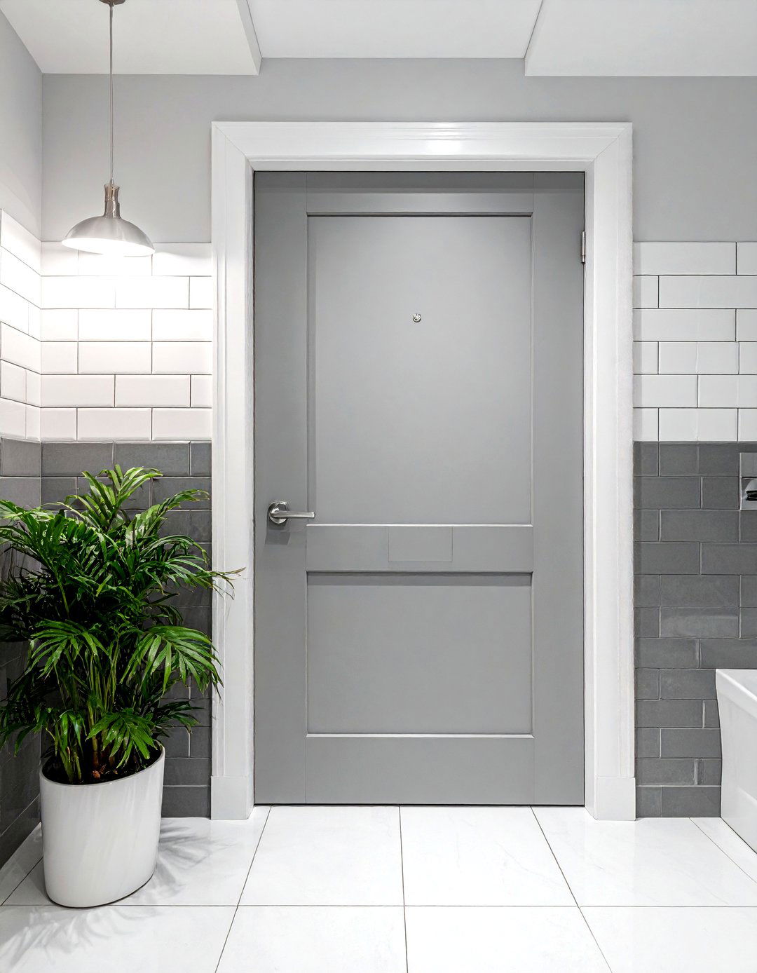 Modern gray pocket door - 30 bathroom pocket door ideas