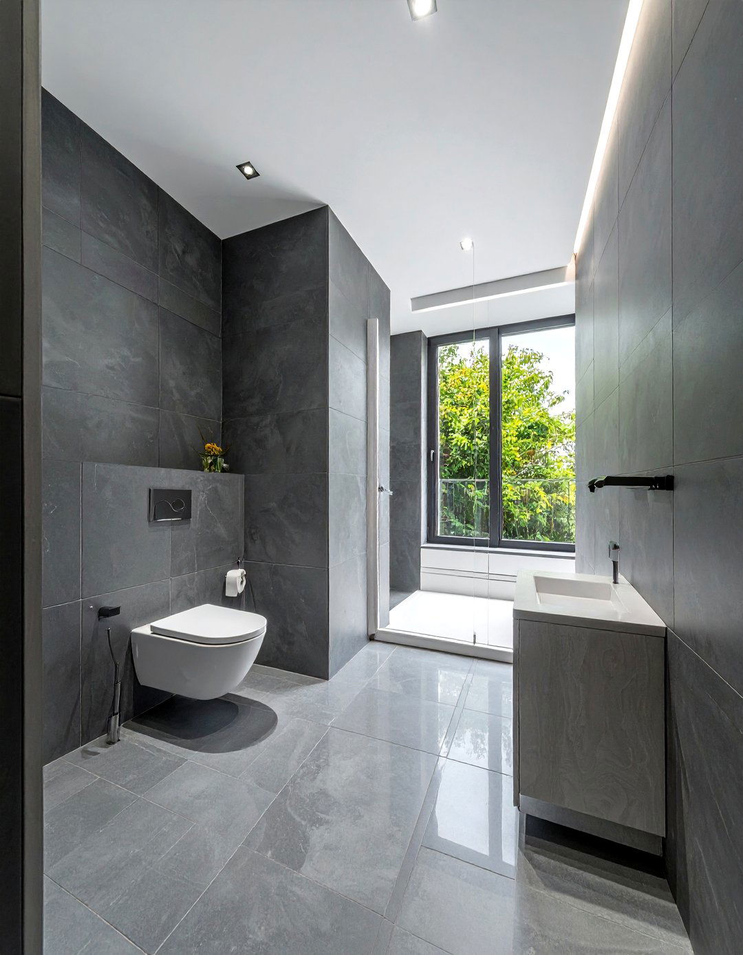 Modern gray wet room - 30 dark gray bathroom ideas