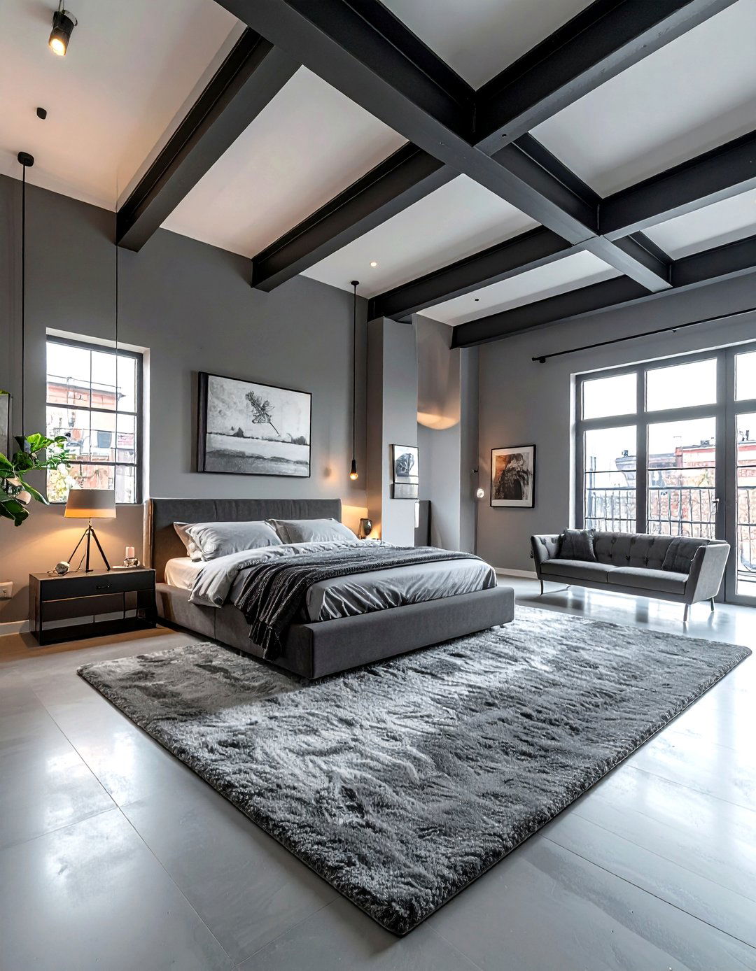 Modern grey loft bedroom - 30 minimalist grey bedroom ideas