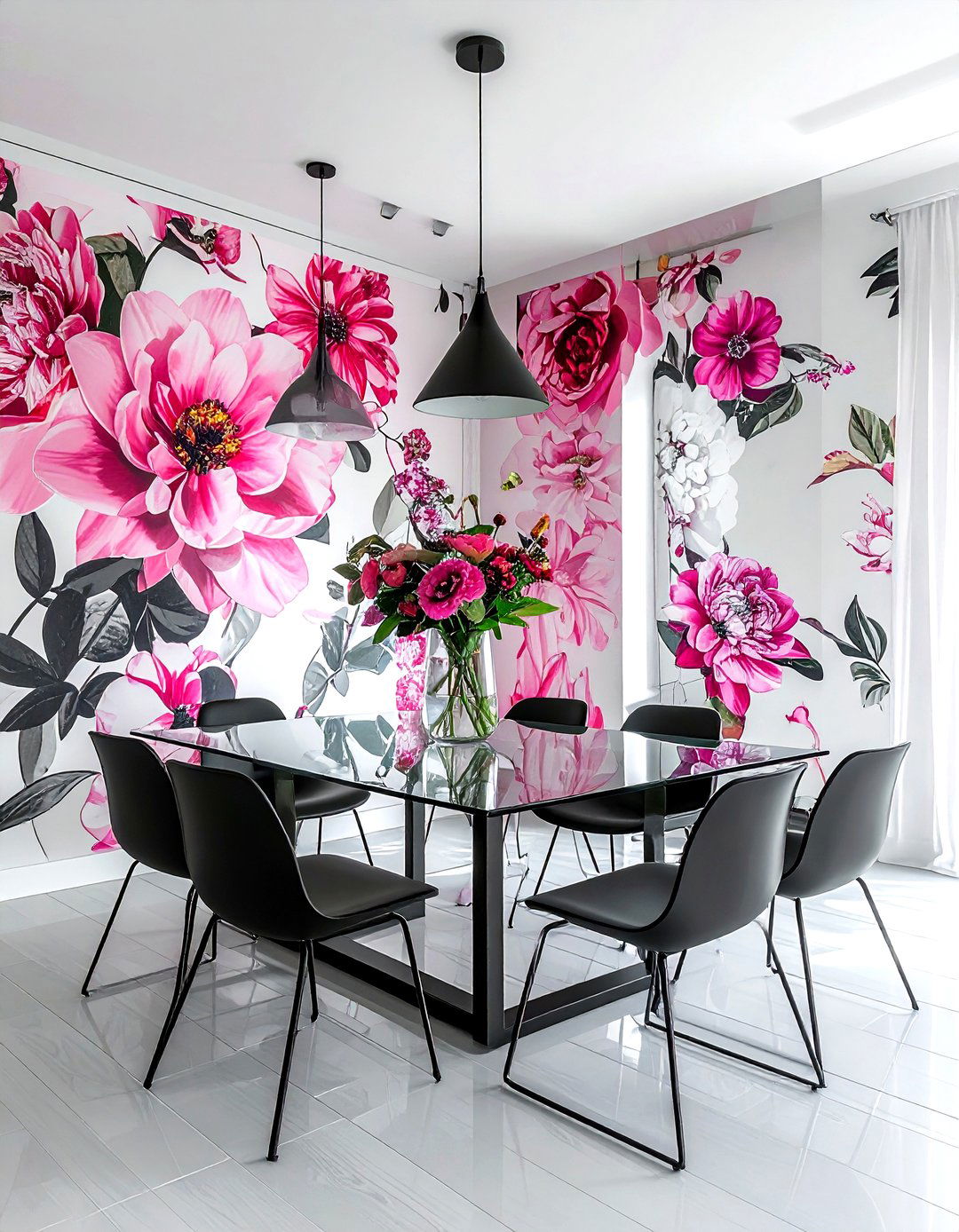 Modern large scale floral wallpaper dining room - 30 floral wallpaper dining room ideas