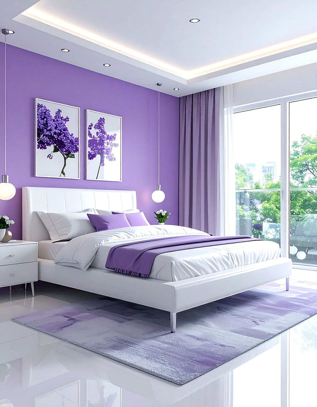 Modern lilac and white bedroom - 30 purple and white bedroom ideas