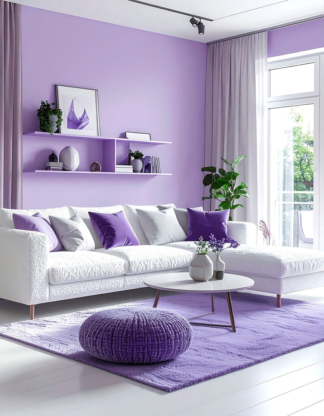 Modern lilac living room - 30 purple and white living room ideas