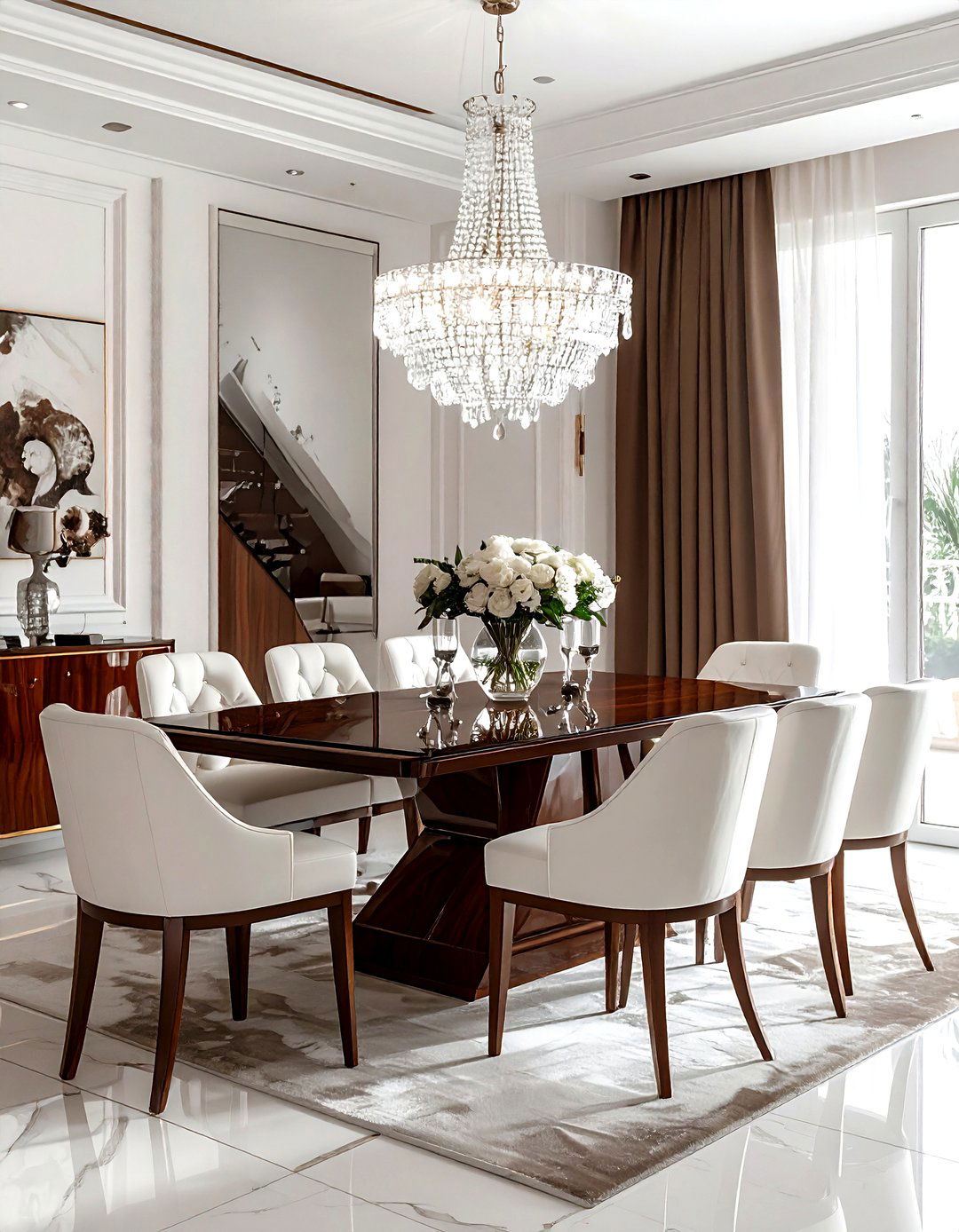 Modern luxury brown white dining area - 30 brown and white dining room ideas
