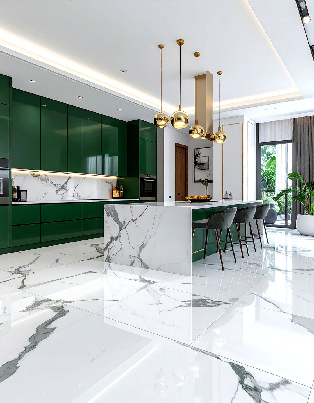 Modern marble mosaic floor - 30 patterned floor kitchen ideas