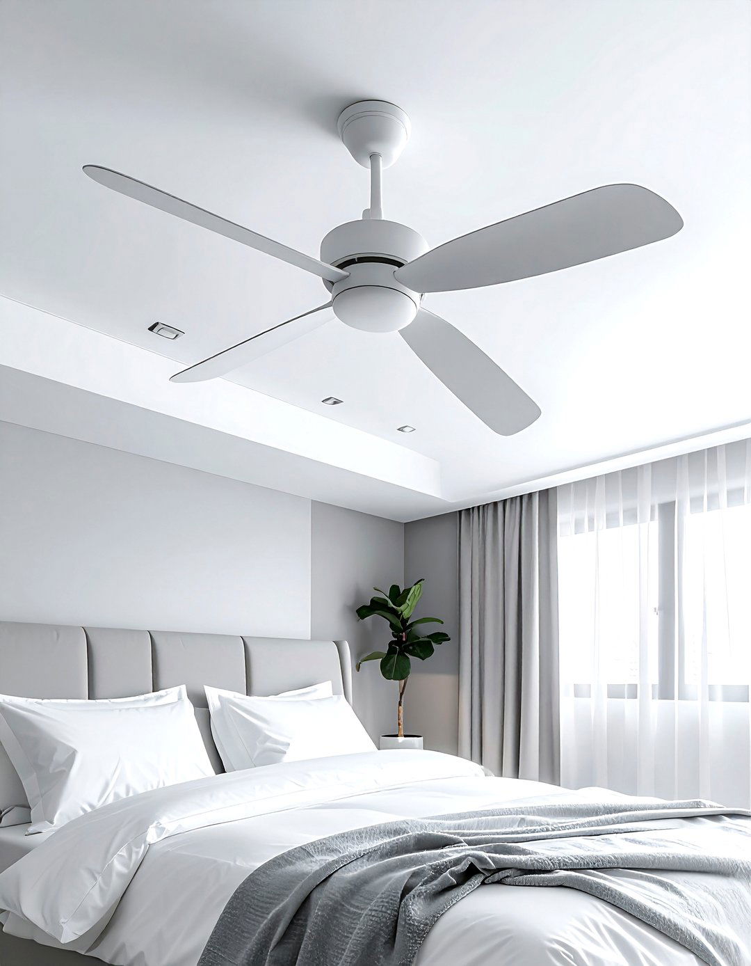 Modern matte white fan - 30 scandinavian grey bedroom ideas
