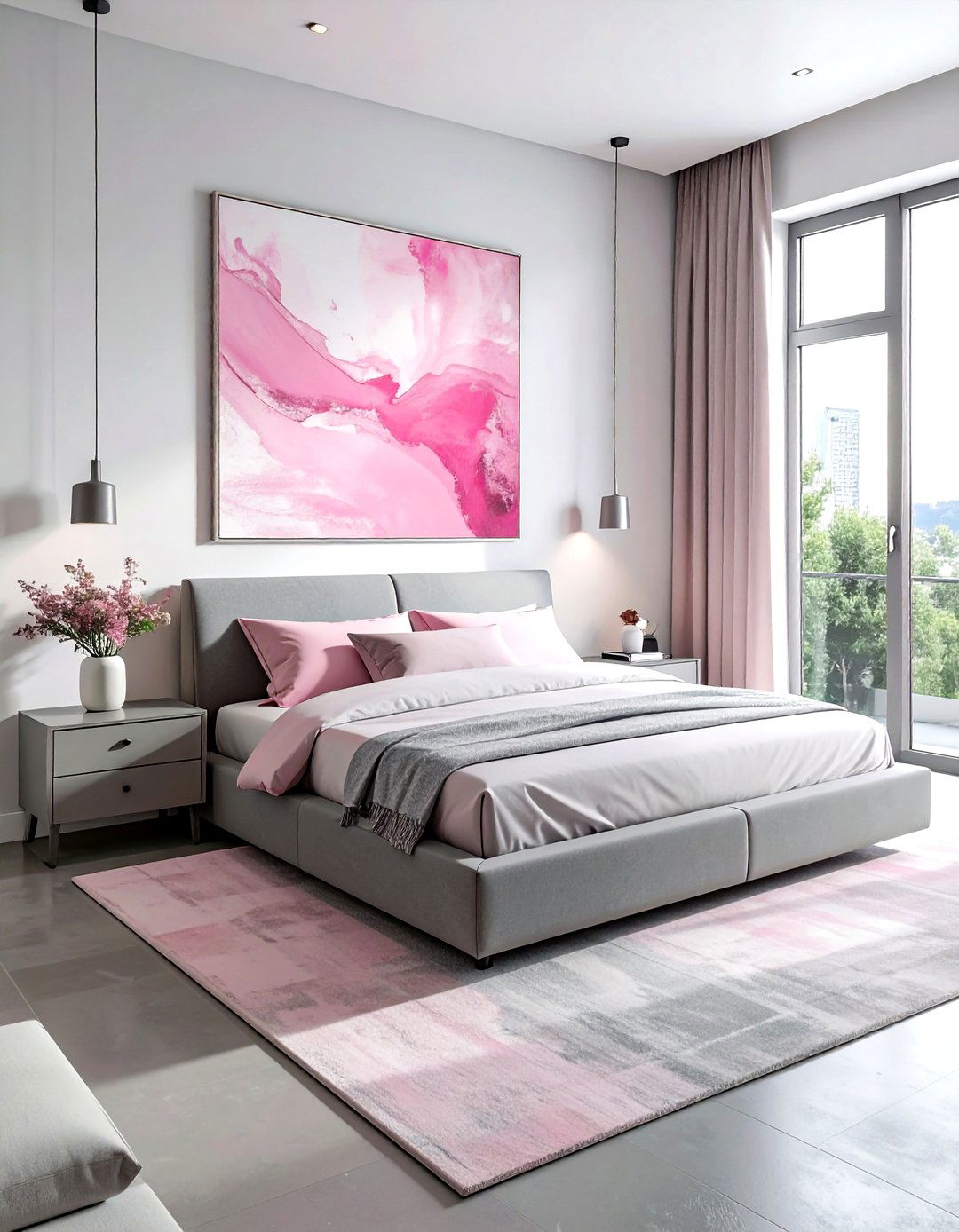 Modern minimalist pink gray bedroom - 30 pink gray bedroom ideas
