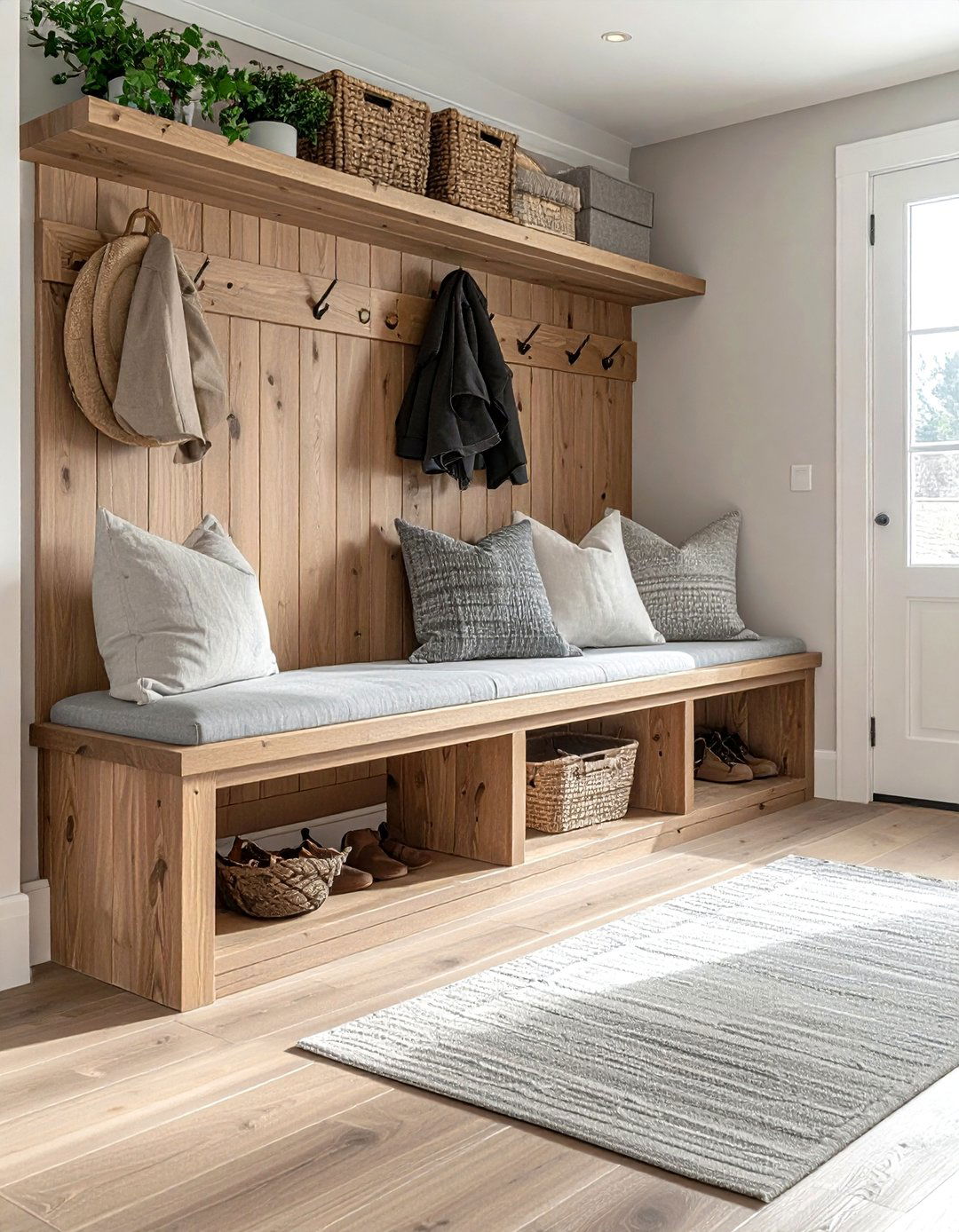 Modern mudroom bench - 30 new homeowner decor ideas