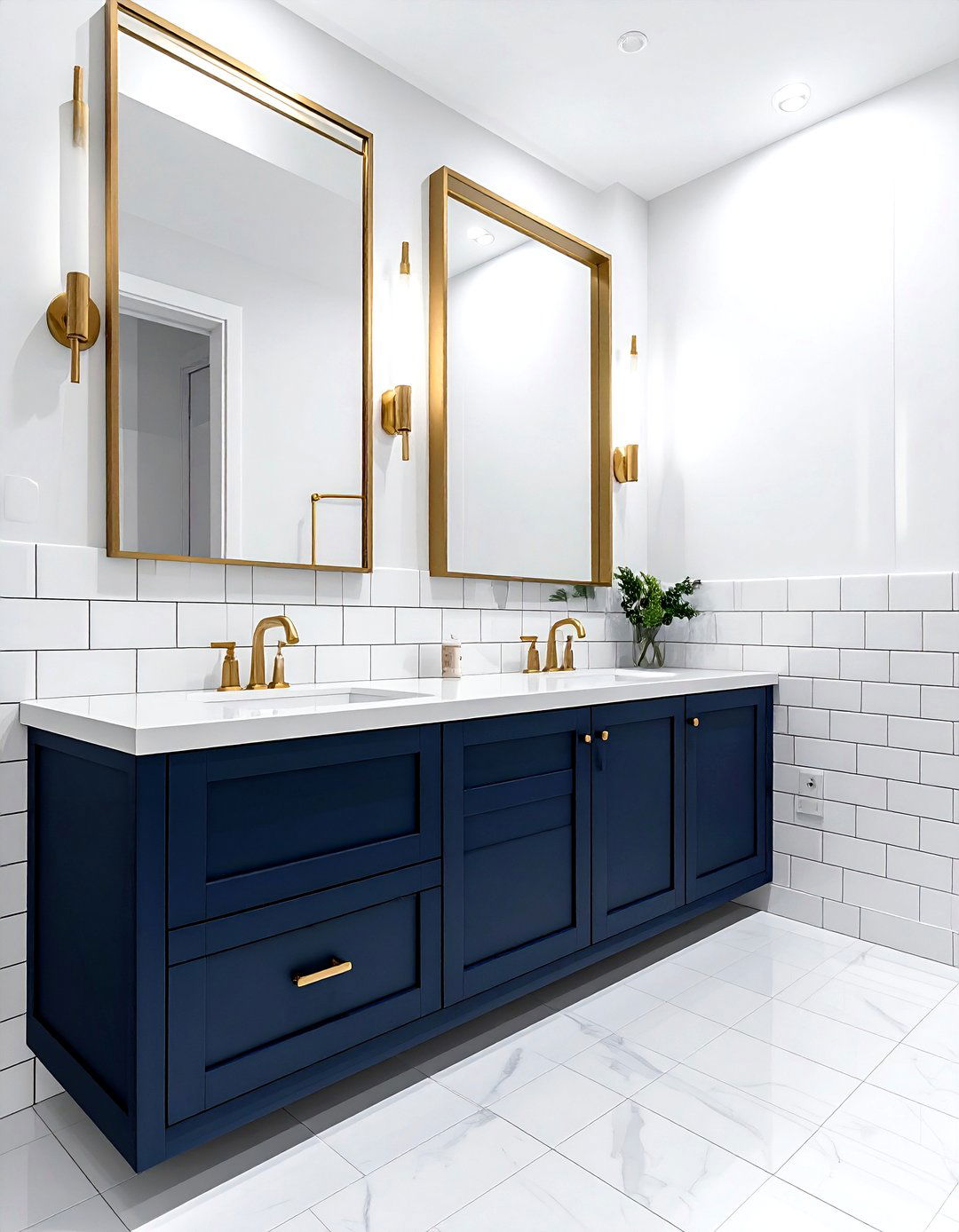 Modern navy bathroom gold hardware - 30 navy and white bathroom ideas