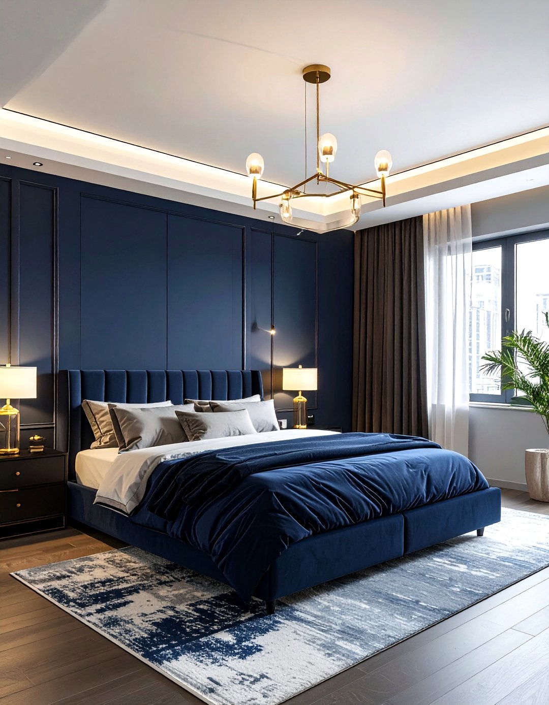 Modern navy bedroom lighting - 30 contemporary navy bedroom ideas