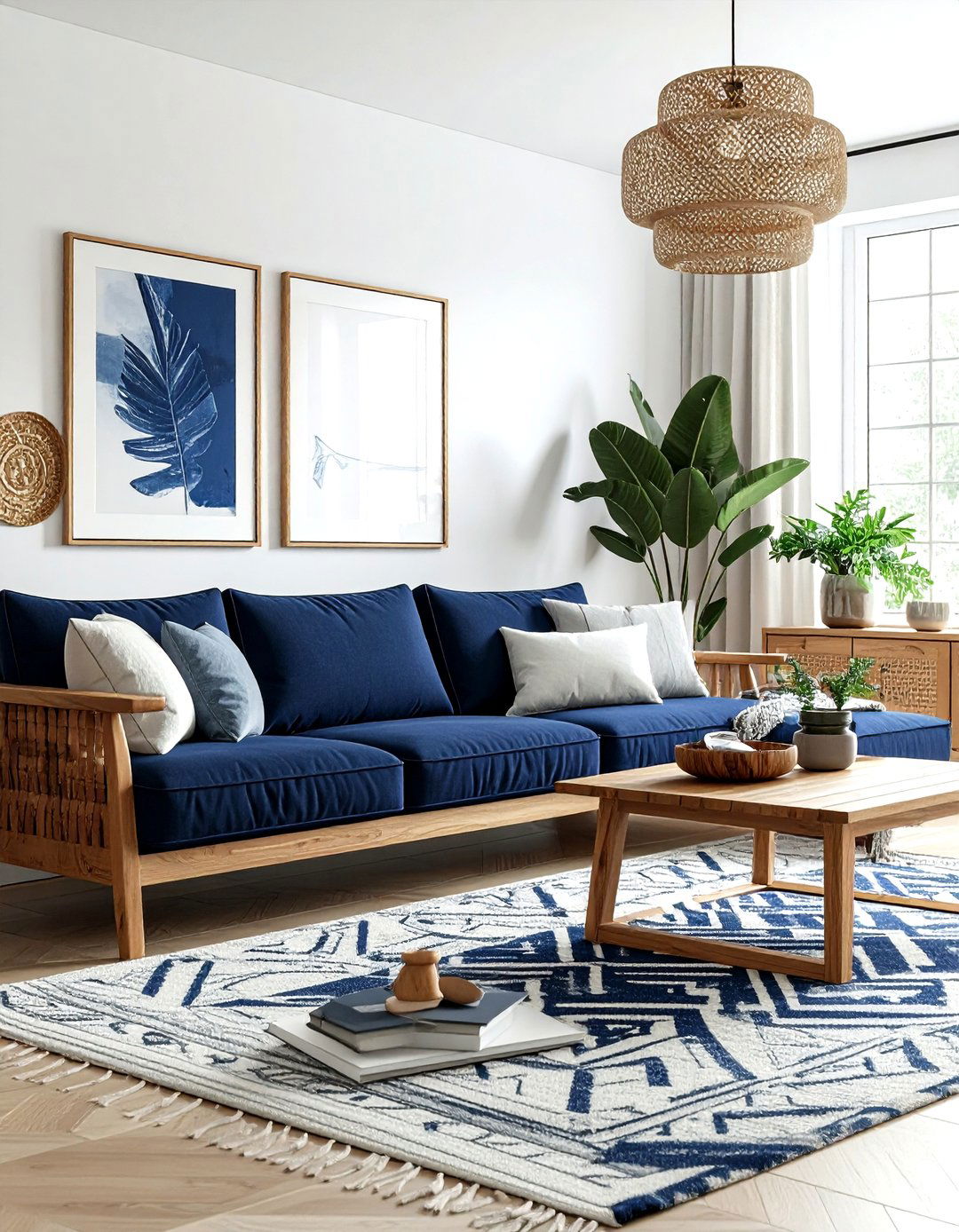 Modern navy boho living room - 30 bohemian navy living room ideas