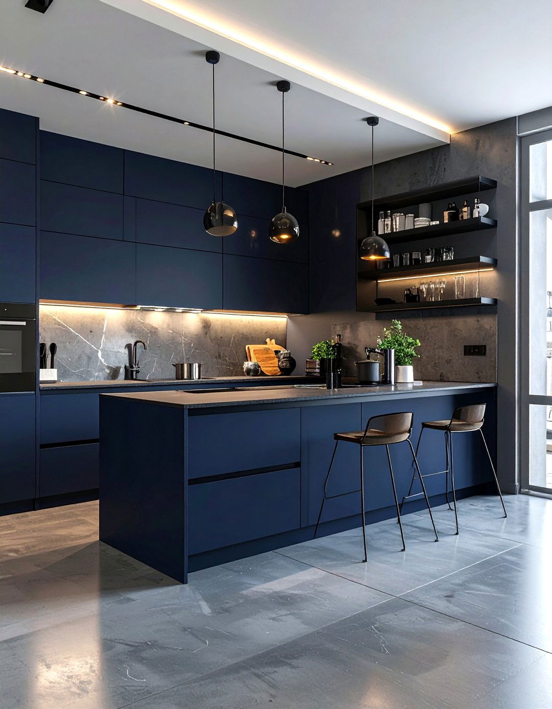 Modern navy kitchen - 30 navy kitchen cabinet ideas