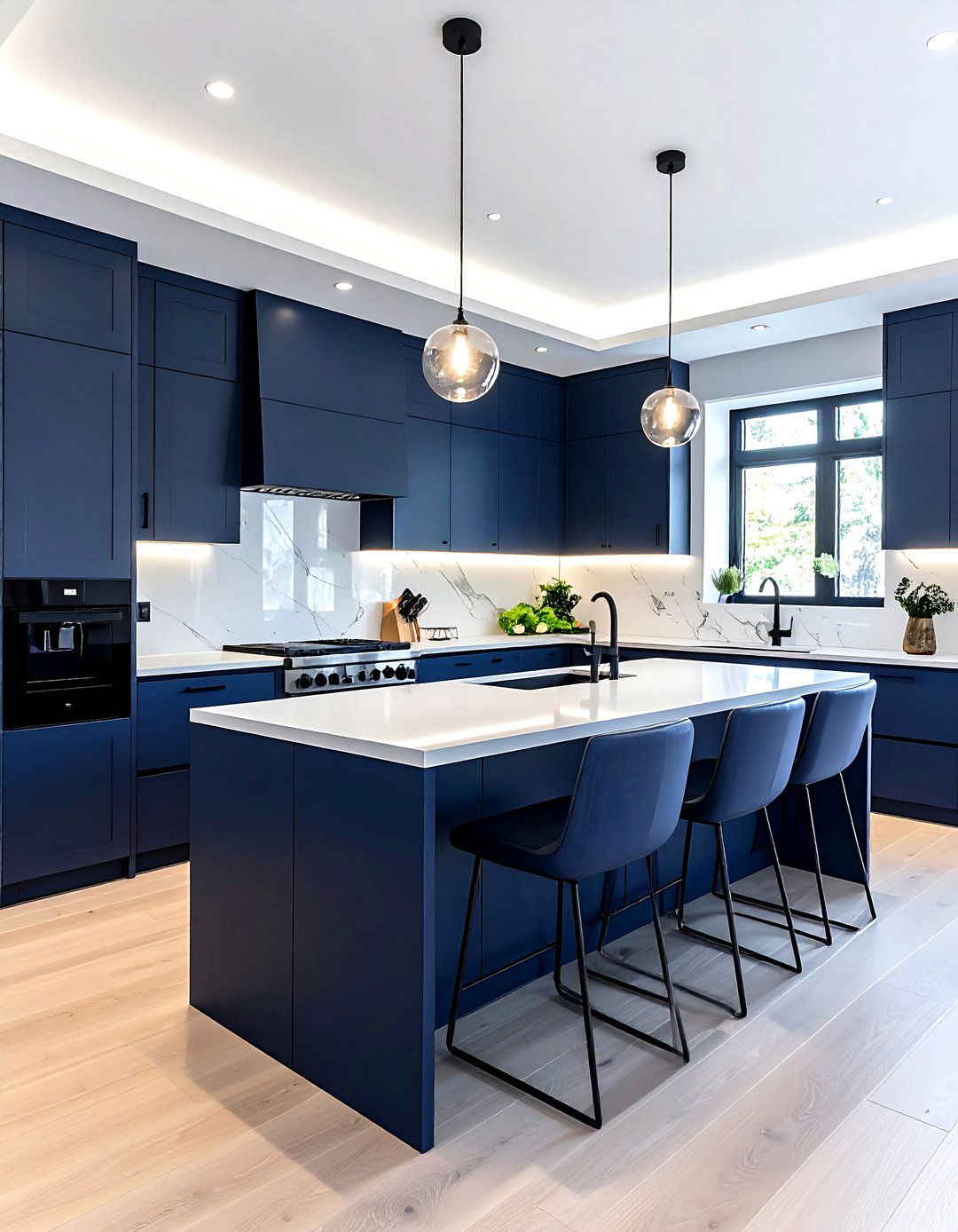 Modern navy kitchen - 30 navy and white kitchen ideas