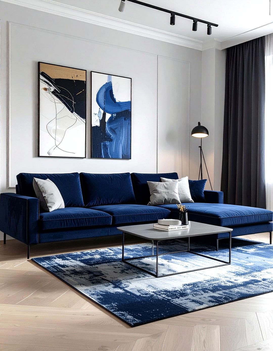 Modern navy scandi style - 30 scandinavian navy living room ideas