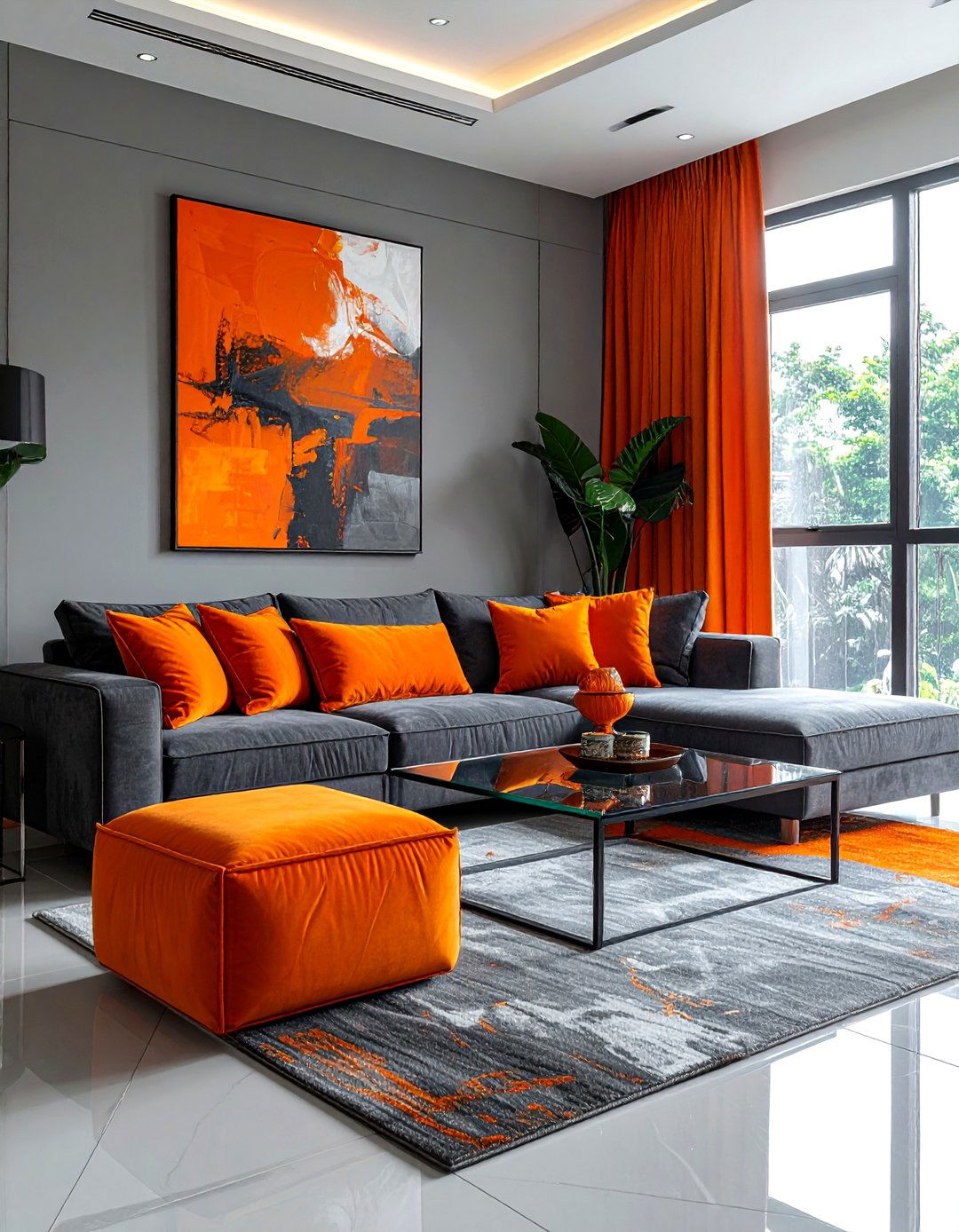 Modern orange and gray living room - 30 bright orange living room ideas