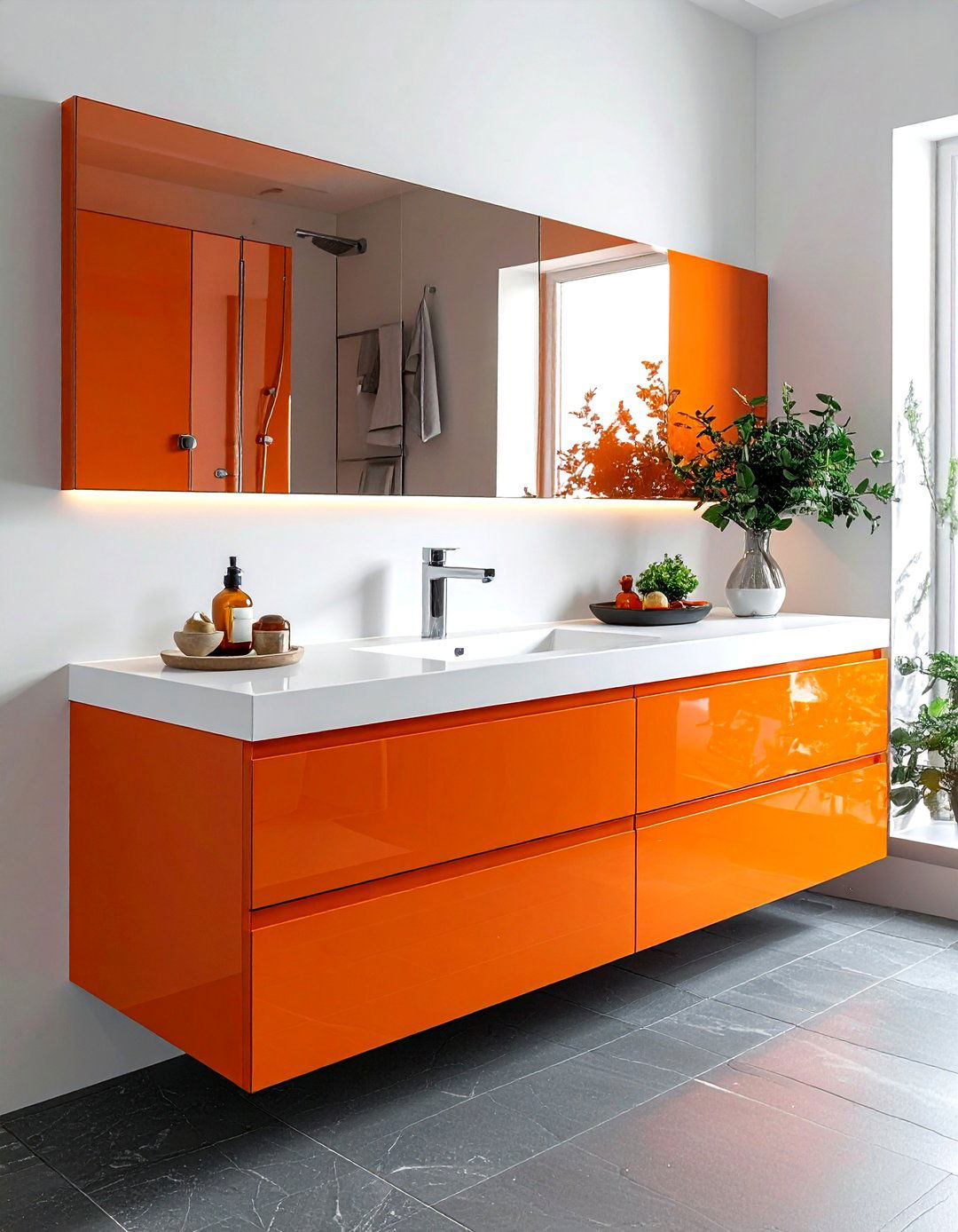 Modern orange bathroom vanity - 30 orange bathroom decor ideas