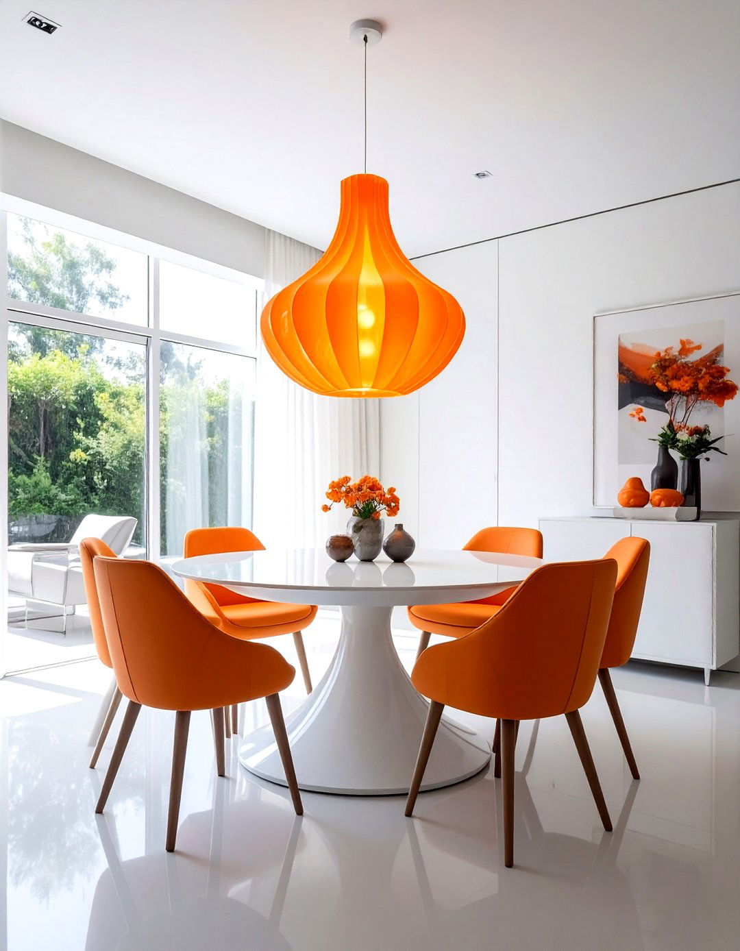 Modern orange light fixture - 30 orange dining room decor ideas