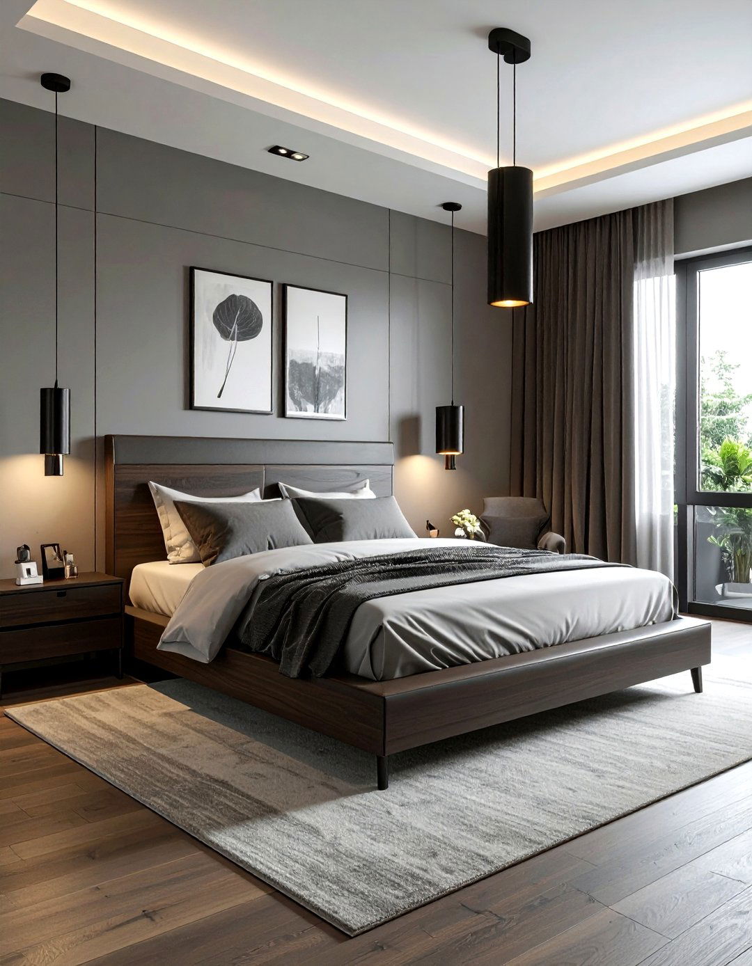 Modern pendant lights over nightstand - 30 bedroom ambient lighting ideas