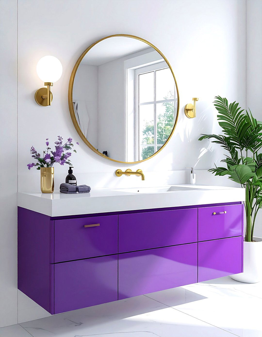 Modern purple bathroom vanity - 30 purple and white bathroom ideas