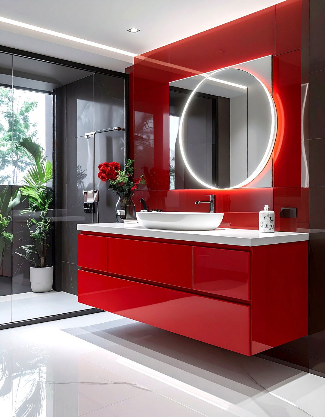 Modern red vanity white bathroom - 30 red and white bathroom ideas