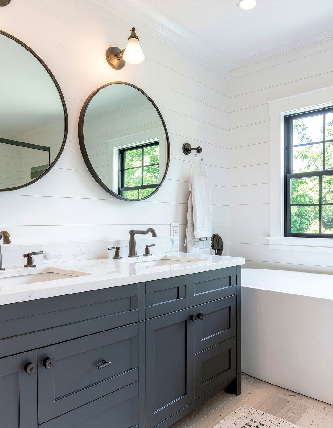 Modern shiplap wall - 30 modern take on classic bathroom ideas