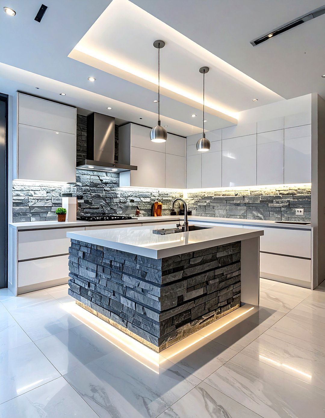 Modern stacked stone backsplash - 30 kitchen stone wall ideas