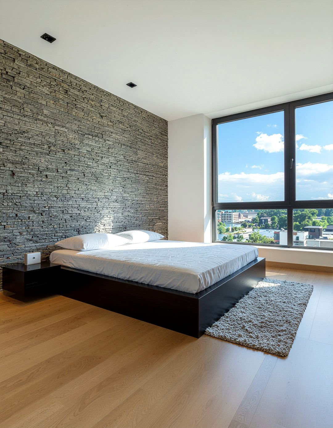 Modern stacked stone - 30 bedroom stone wall ideas