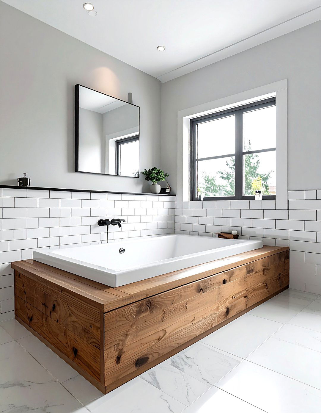 Modern stacked subway tile tub surround - 30 stacked subway tile bathroom ideas