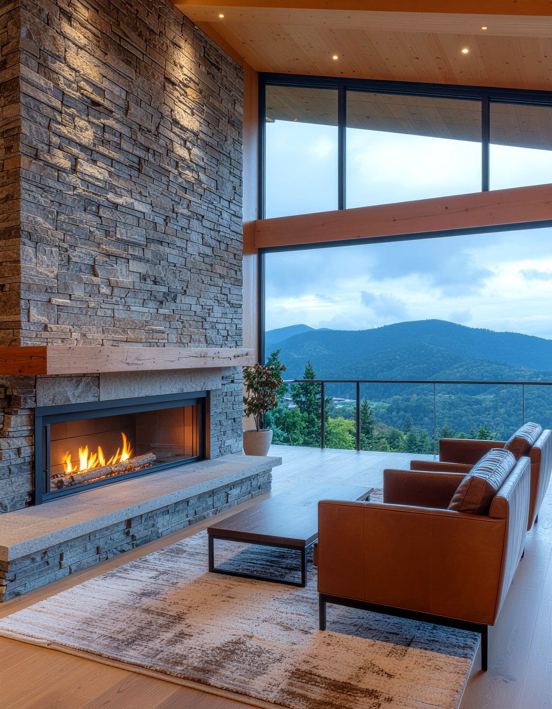 Modern stone fireplace - 30 living room cathedral ceiling ideas