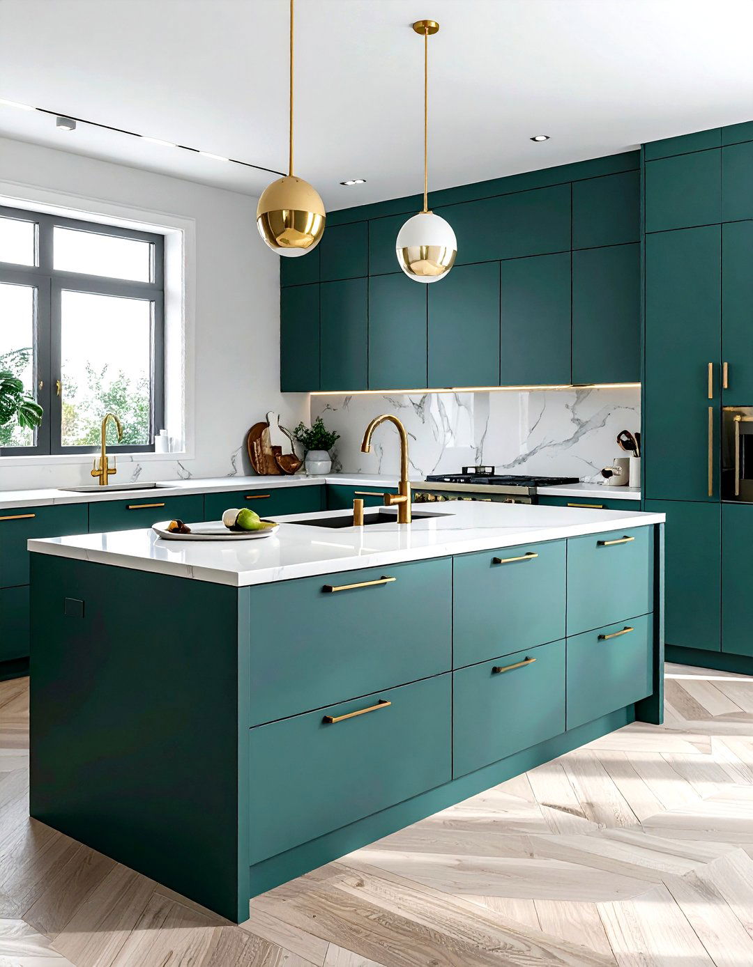 Modern teal kitchen gold hardware - 30 teal and white kitchen ideas